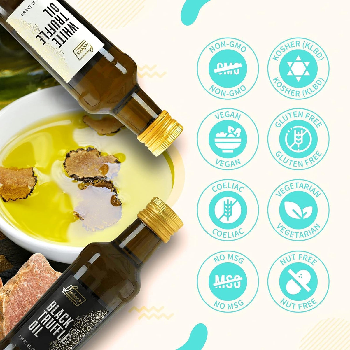Liebers Black & White Truffle Oil Bundle | Premium Truffle Oil For Cooking, Salad Dressing, Garnish | This Gourmet Olive Oil Is