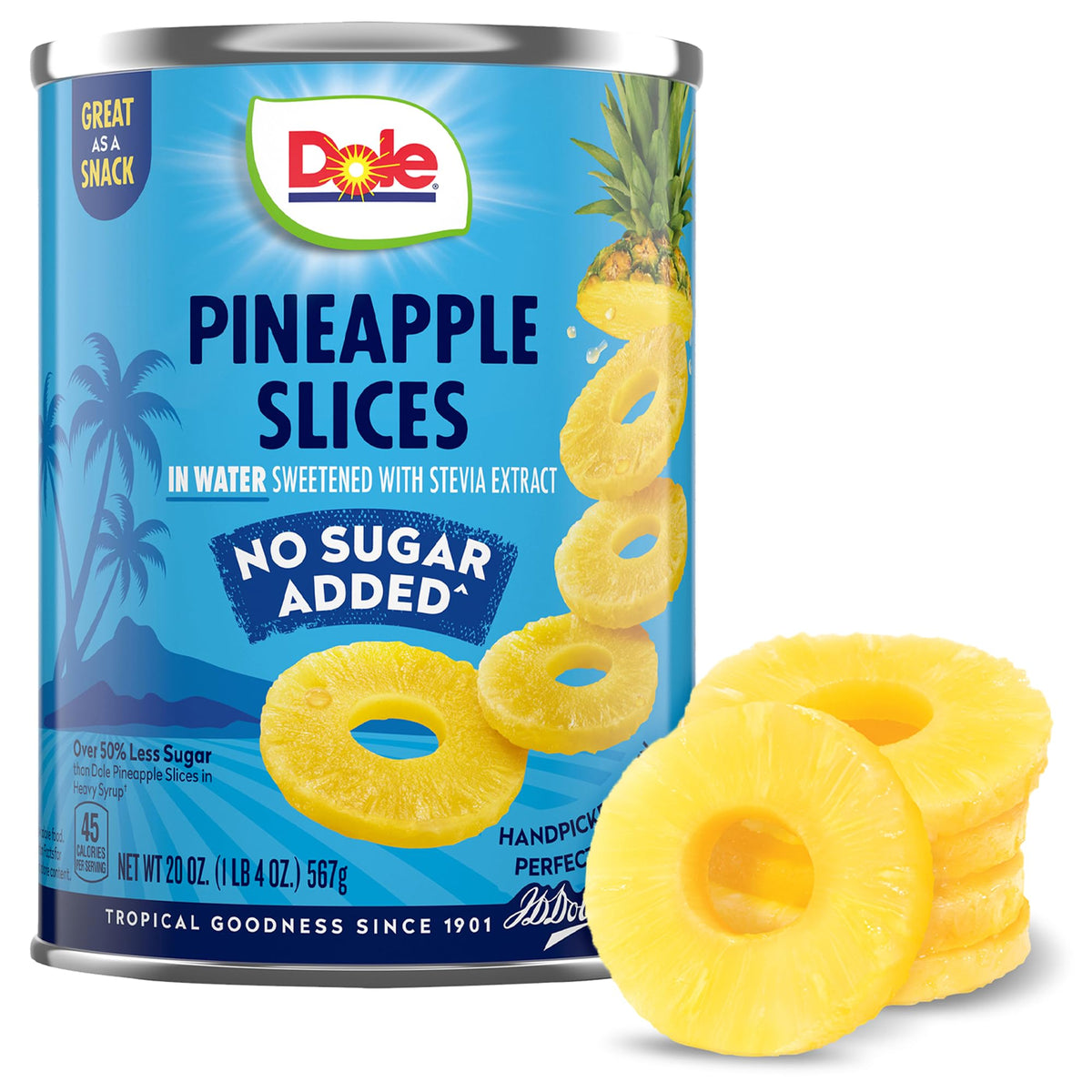Dole Pineapple Slices in Water with No Sugar Added - Dole Fruit Cans - 20 oz - 12 Pack