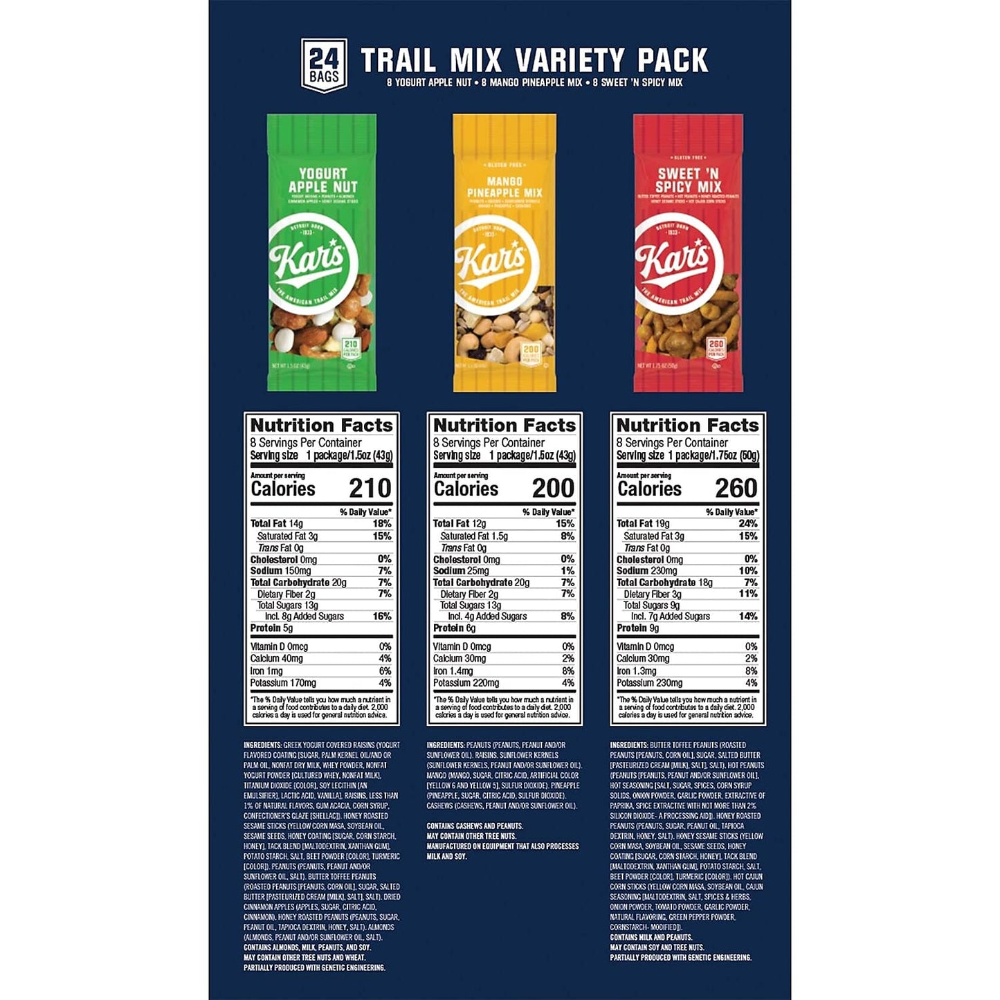 Kar'S Sn08361 Trail Mix Variety Pack, Assorted Flavors, 24/Box