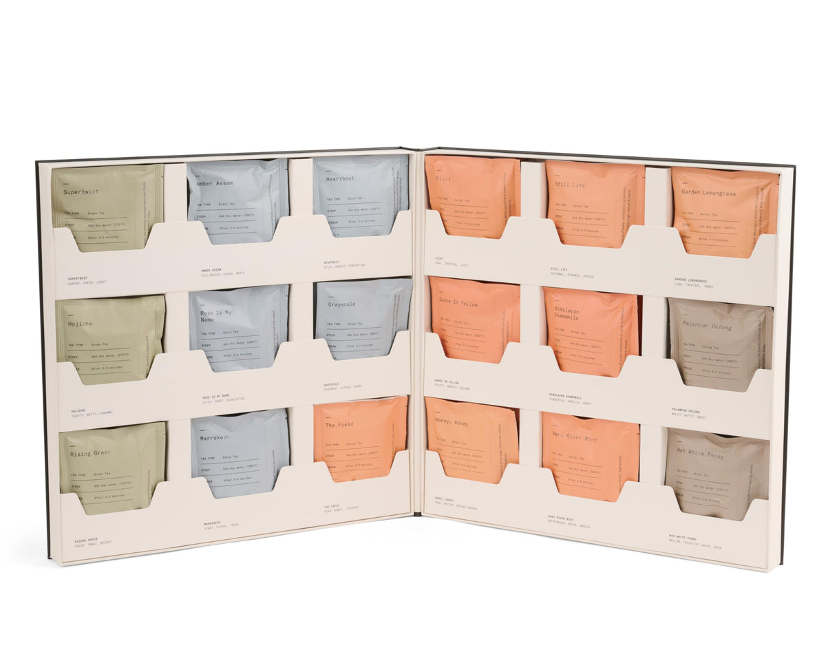 DONA Tea Library - 18 Premium Blended Teas in 36 Plant-Based Sachets, Elegant Case