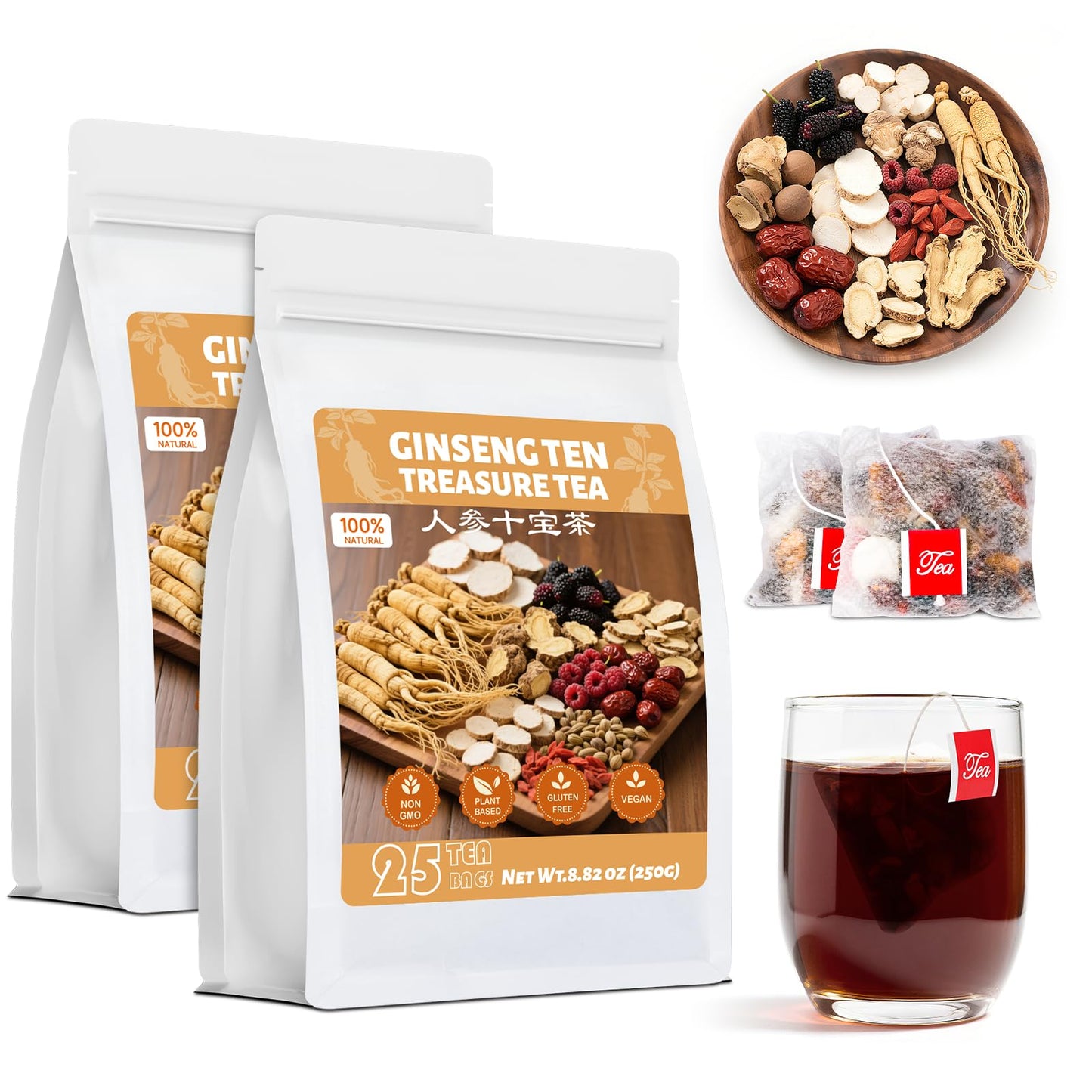 Flavor Blendseng Ten Treasures Kidney Tea  Natural Flavor Blendseng & Mulberry Herbal Tea Kidney Cleanse Detox & Repair Teabags For Men Women  10 Precious Ingredients Formula (2 Pack/50 Bags)