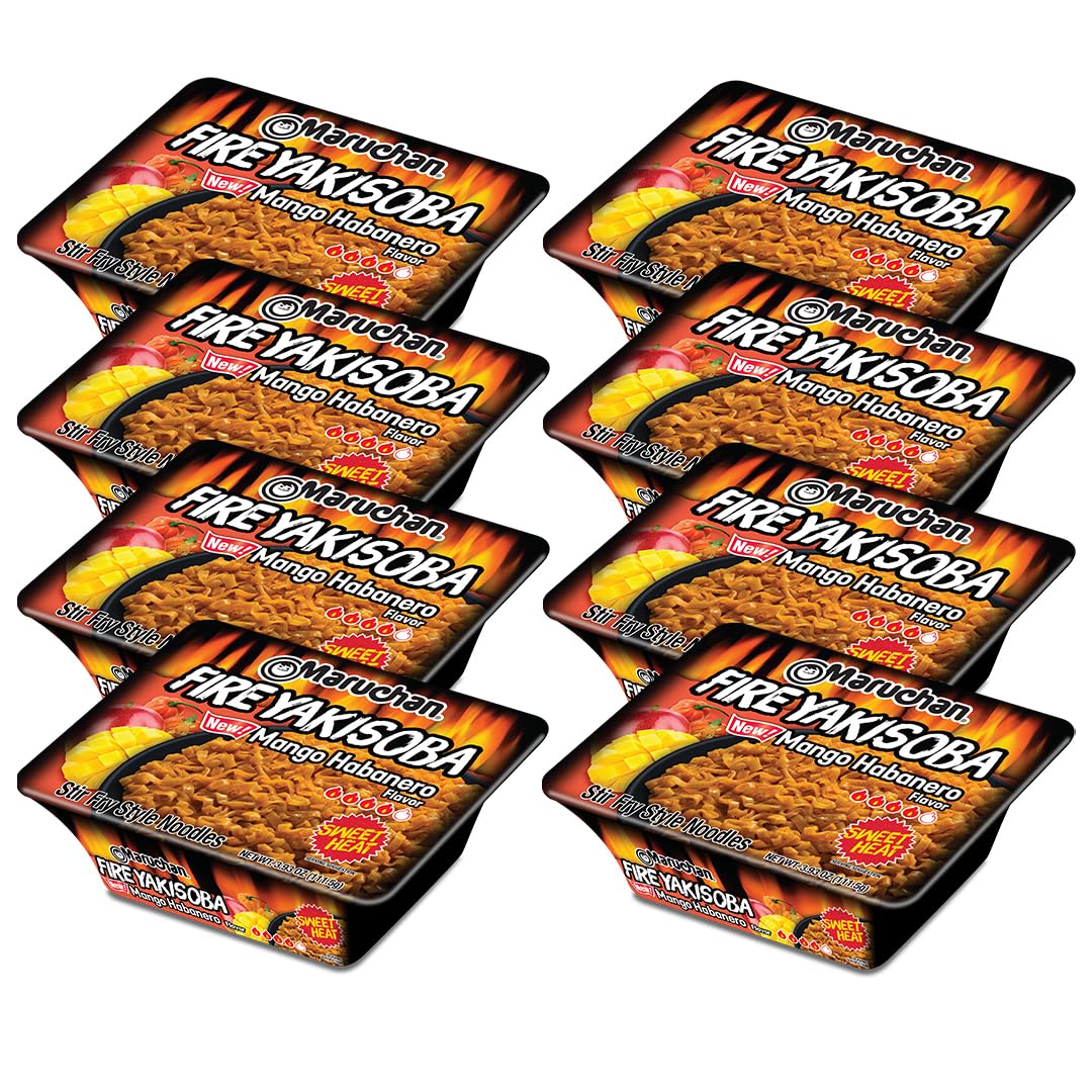 Maruchan Yakisoba Mango Habanero, Japanese Instant Ramen Noodles, 3.93 Oz, 8 Count