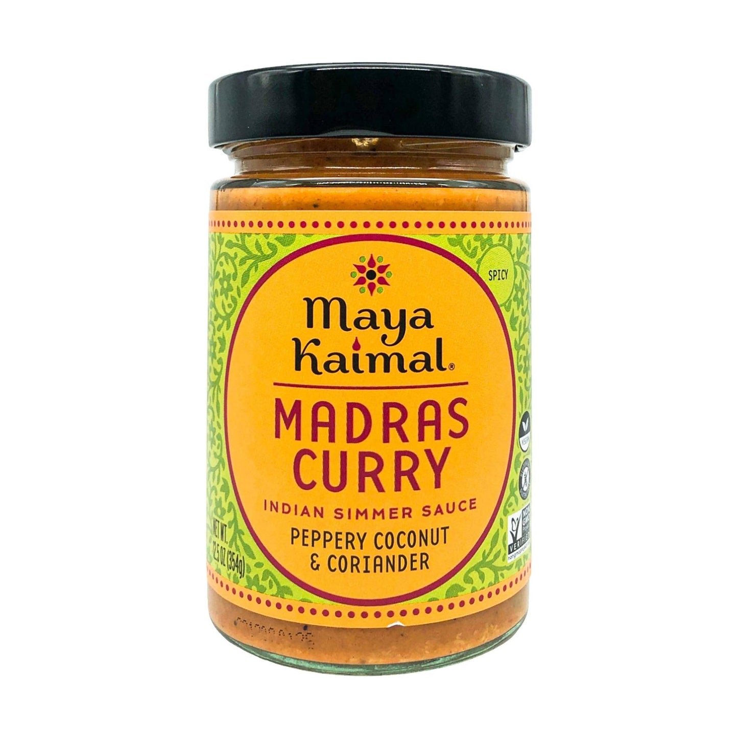 Maya Kaimal Madras Curry Sauce, 12.5 oz, Spicy Indian Simmer Sauce with Peppery Coconut and Coriander. Vegan, Gluten Free, Non-G