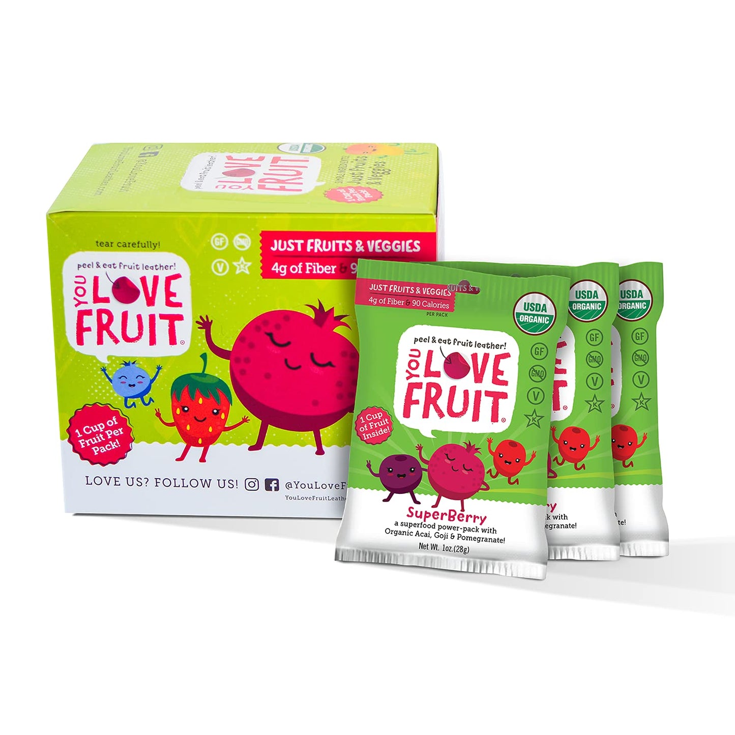 You Love Fruit - Superberry All Natural Fruit Snacks  Healthy Snack Pack  Real Fruit! Gluten Free  Non Gmo  Vegan  Fiber Packed  Low Fat  Kosher  Variety Pack  Great For Adding To Gift Box  1.0 Oz (Pack Of 12)