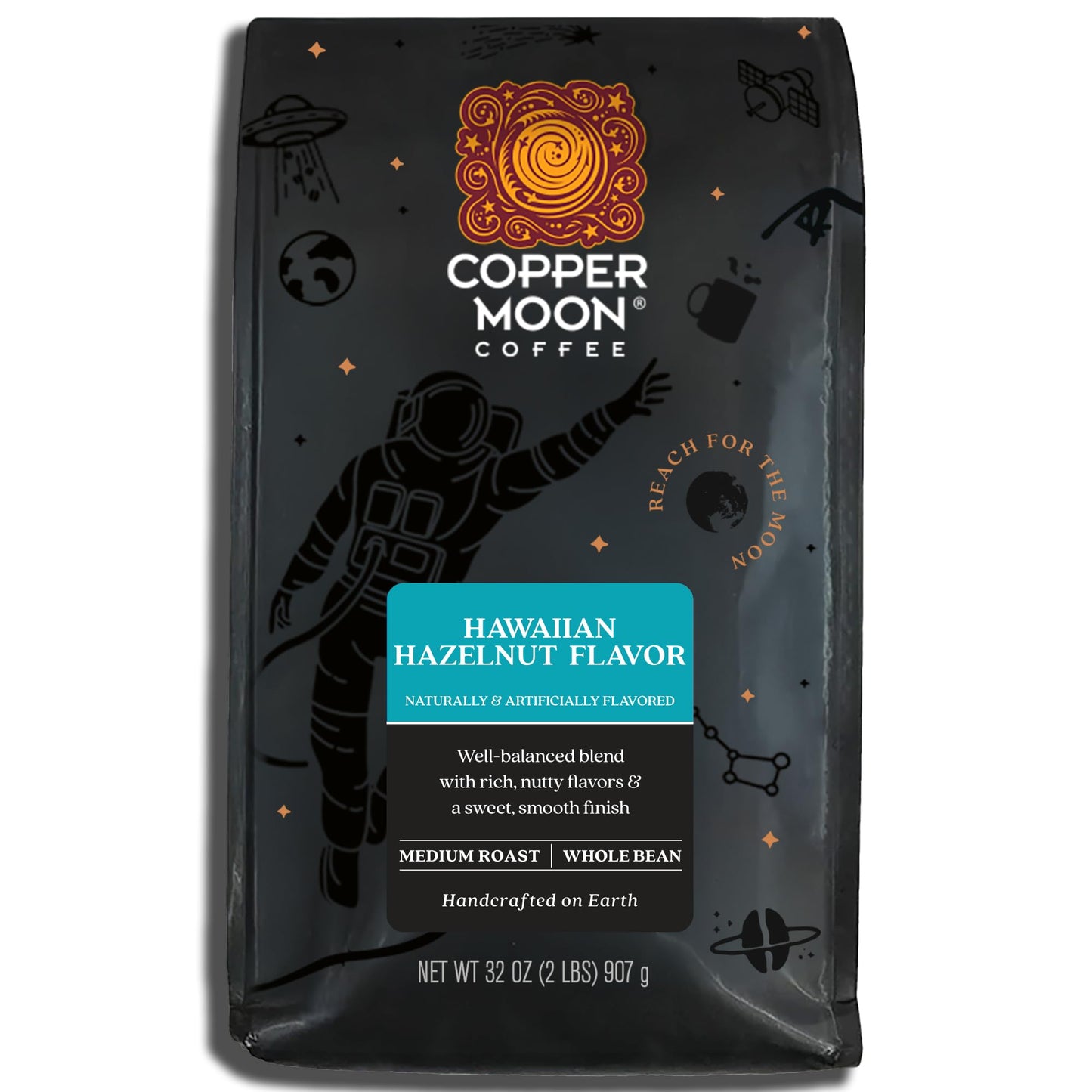 Copper Moon Whole Bean Coffee, Hawaiian Hazelnut Blend, 32 oz (2 lb)