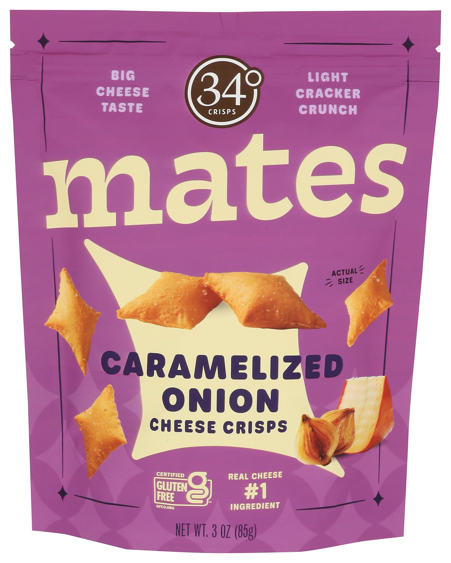 34 Degrees Caramelized Onion Cheese Crisps Mates, 3 OZ