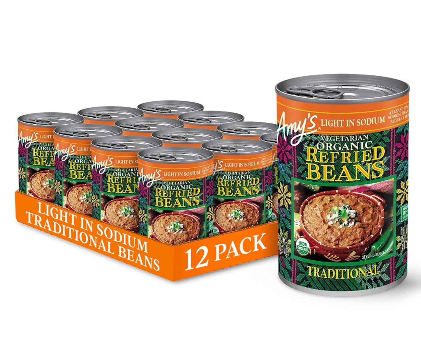 Amy s, Refried, Pinto Beans, Gluten Free, Organic, Vegetarian, Traditional, Light in Sodium, 15.4 oz, Pack of 12