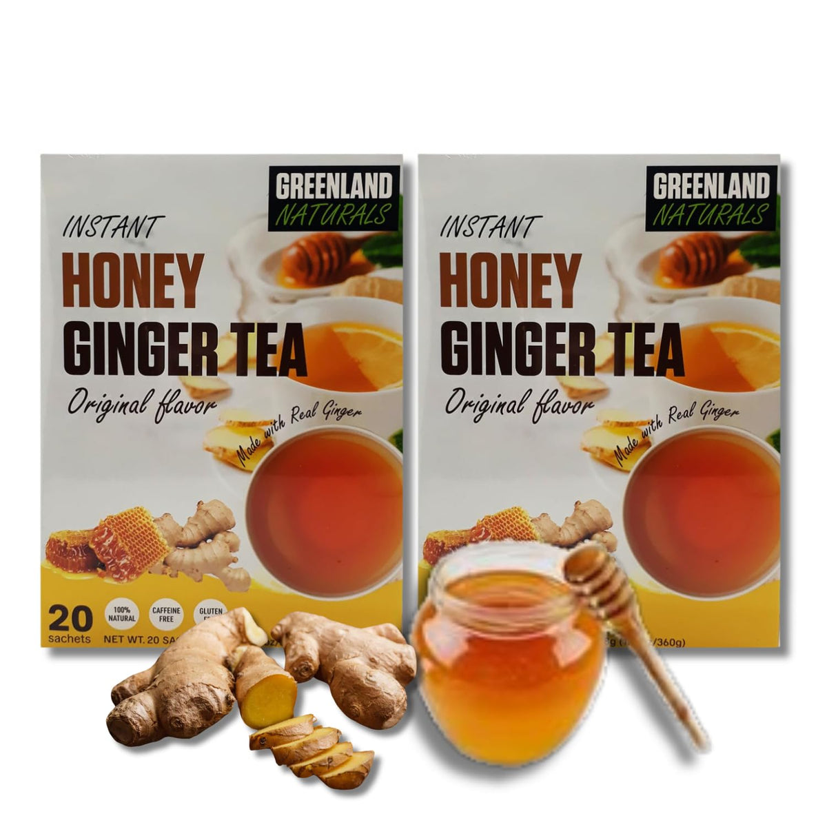 LYZAS SWEETS & TREATS Instant Honey Ginger Tea Gift Pack - Original Flavor, 2 Boxes, 20 ct. Each