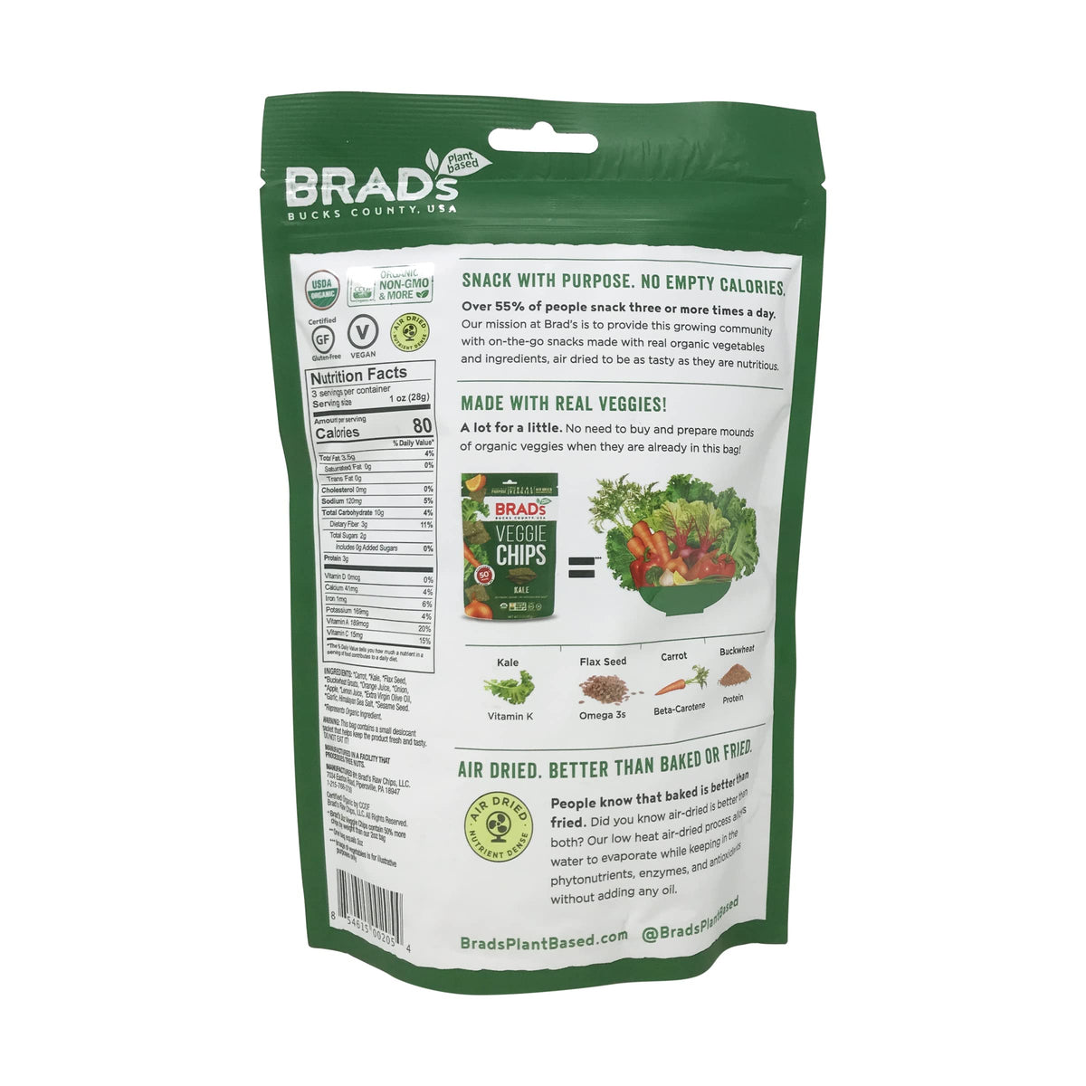 Brads Raw Kale Chips, 3 Ounces, Case of 12, Healthy Snack