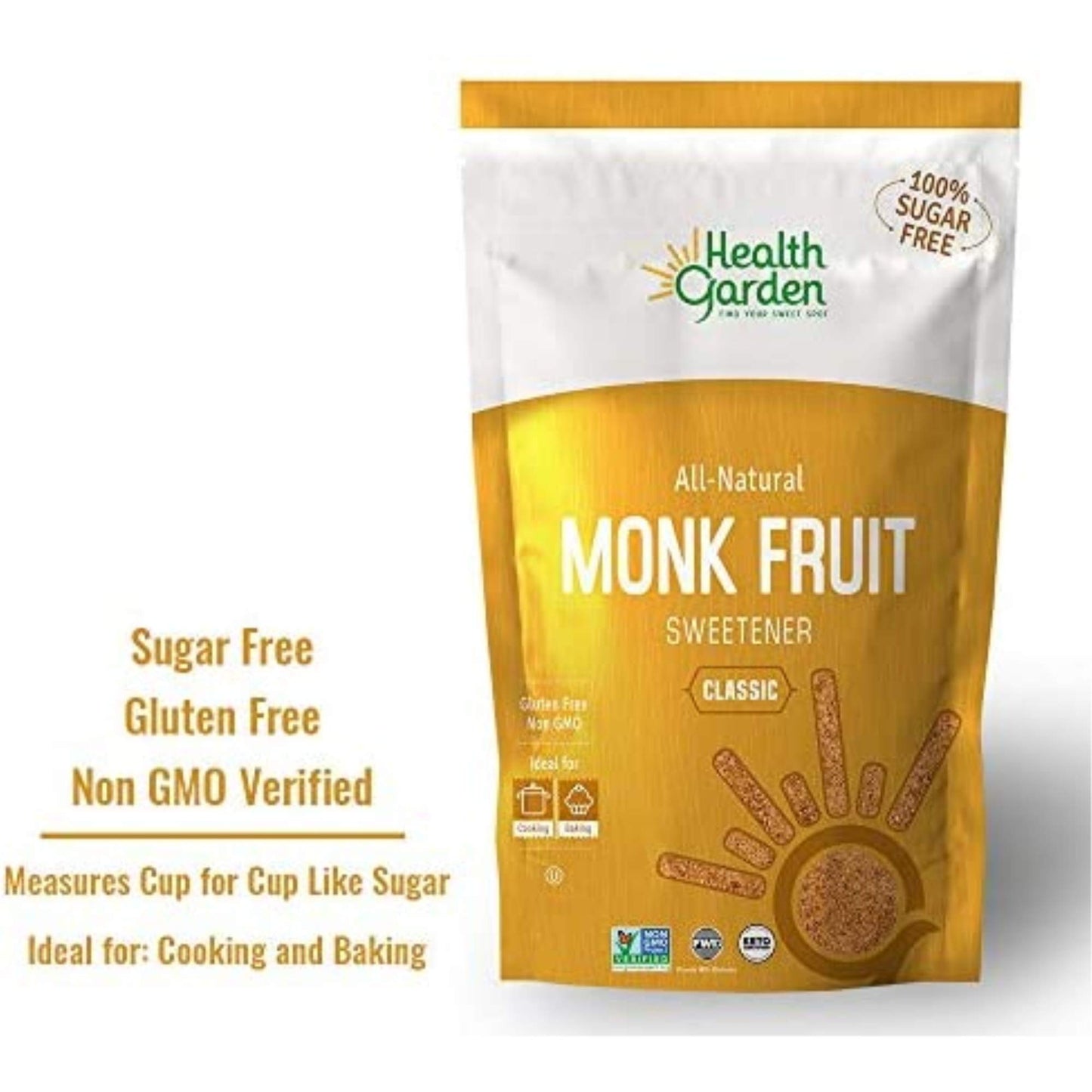 HEALTH GARDEN Monk Fruit Sweetener - Non GMO, Gluten Free, Keto Friendly - 16 Ounce (Pack of 1)