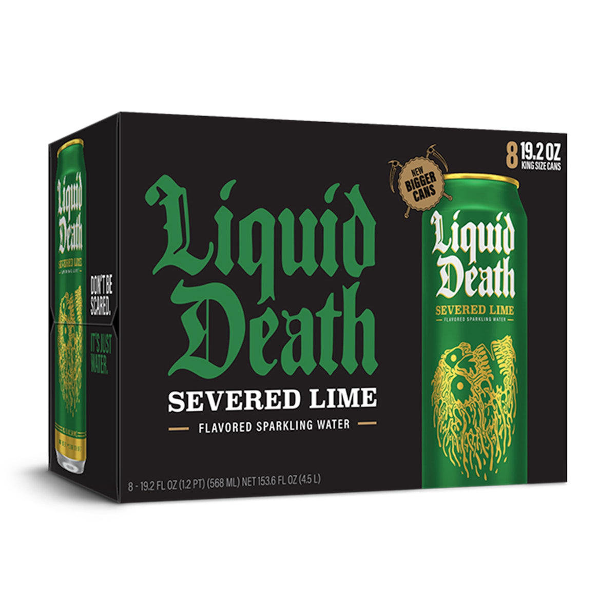 Liquid Death Severed Lime Sparkling Water, 8-Pack (19.2oz Cans), Low Calorie, No Artificial Sweeteners, Refreshing Lime Flavor