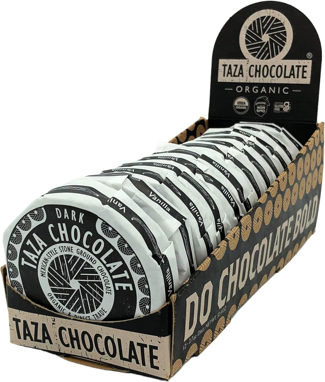 Taza Chocolate Organic Mexicano Disc 50% Dark Chocolate, Vanilla, 2.7 Oz, Vegan, Pack of 12