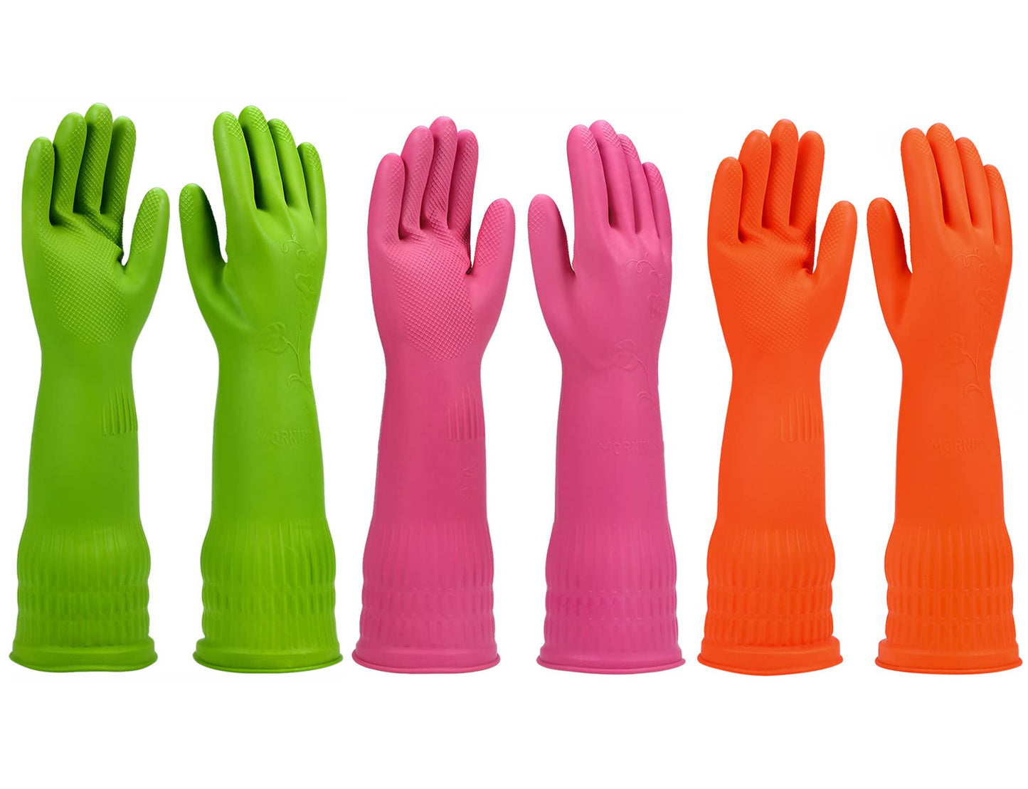 Iucge Rubber Dishwashing Gloves 3 Pairs For Kitchen,Cleaning Washing Dish Gloves Long For Household Reuseable Durable(Medium,Mul
