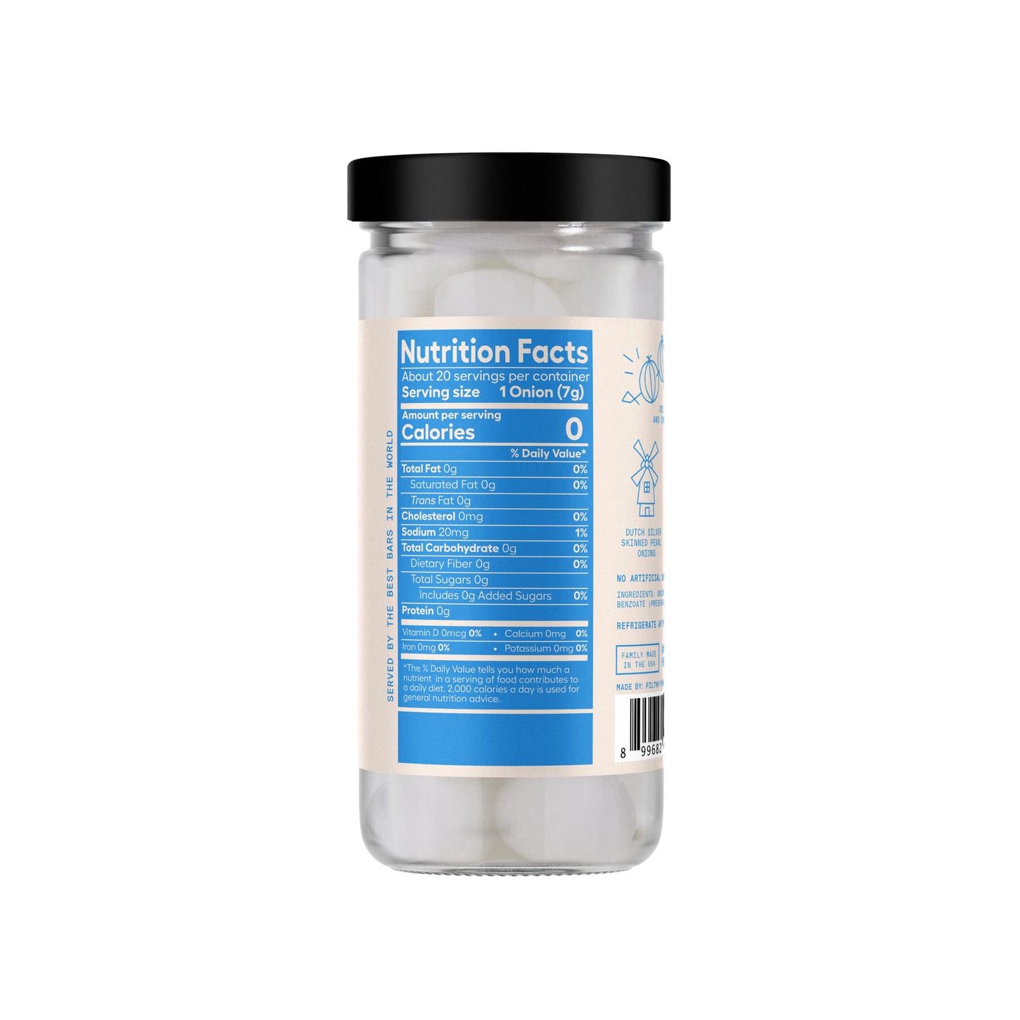 Filthy Food Premium Dutch Silver-Skinned Pearl Onions for Cocktails, 8.5 Oz Jar, 20 Onions