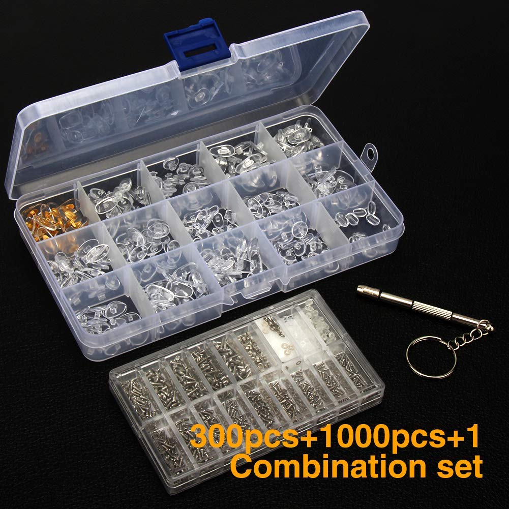 Ofone Eyeglass Repair Kit, Eye Glass Repair Kit With 1000Pcs Tiny Metal Screws Nose Pads Precision Screwdriver Set Screw Caps/Nu