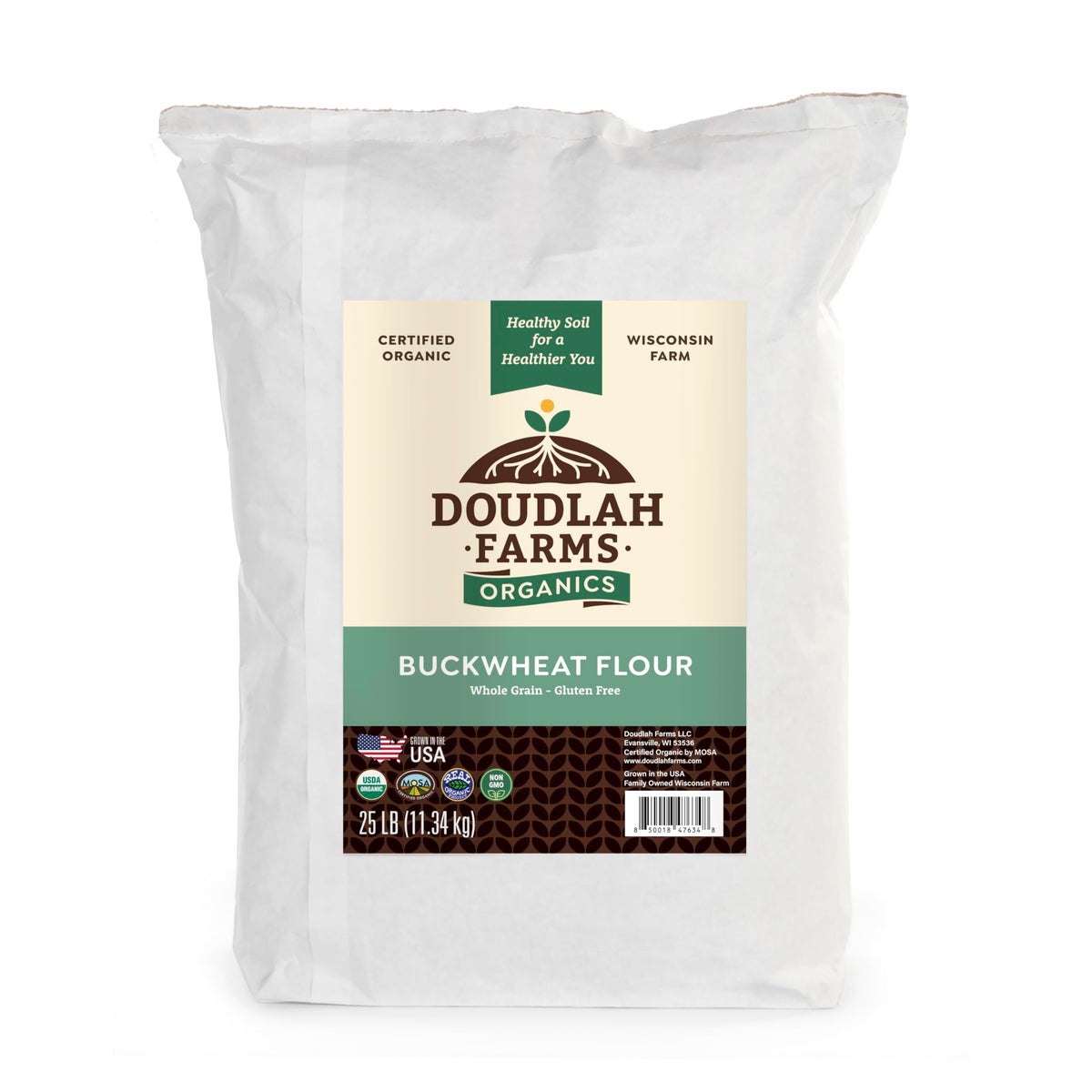 Organic Buckwheat Flour 25lb From Doudlah Farms - Farmed From Regenerative Soil | Gluten Free, Vegan, Non-GMO, Grown In USA | Fo
