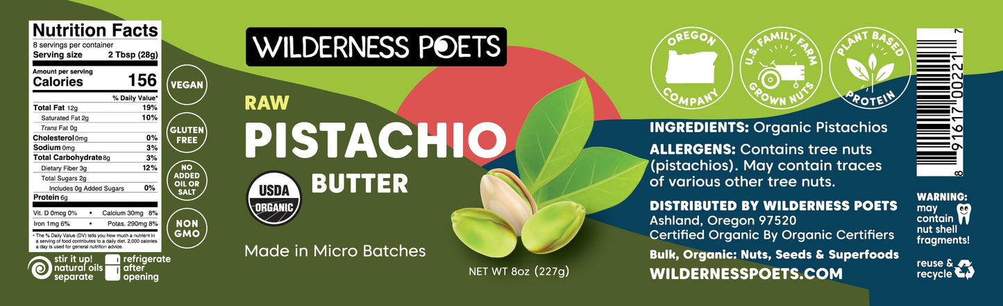 Wilderness Poets, Organic Pistachio Butter - 3 Pack (8 Ounce) - Raw, 100% Organic Pistachio - Perfect for Dubai Chocolate Bar De