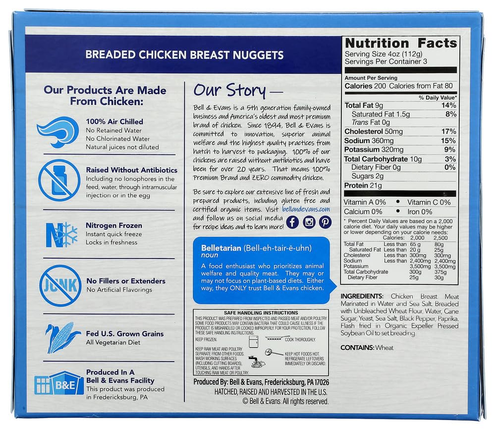 Bell & Evans, Frozen Chicken Nuggets (Raised without Antibiotics), 12 oz