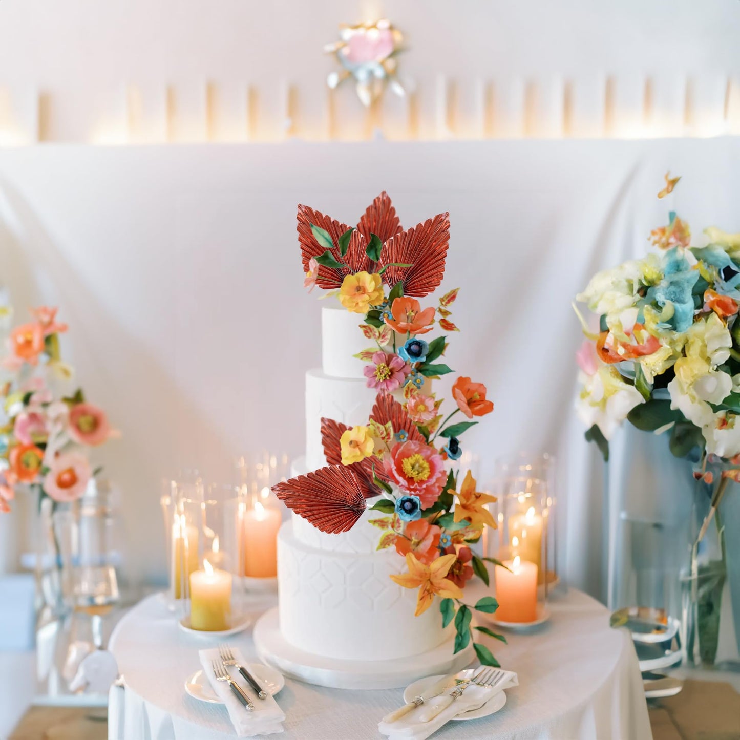 Gyufise Paper Palm Fan Cake Toppers, 6Pcs Light Rose Gold Party Decorations, W 4.7 x H 5.1, Model ZN0680-13