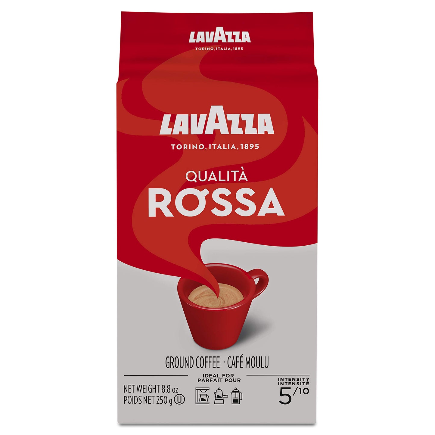 Lavazza Qualit Rossa Ground Coffee, Medium Roast, Arabica and Robusta Blend, 8.8 oz Brick