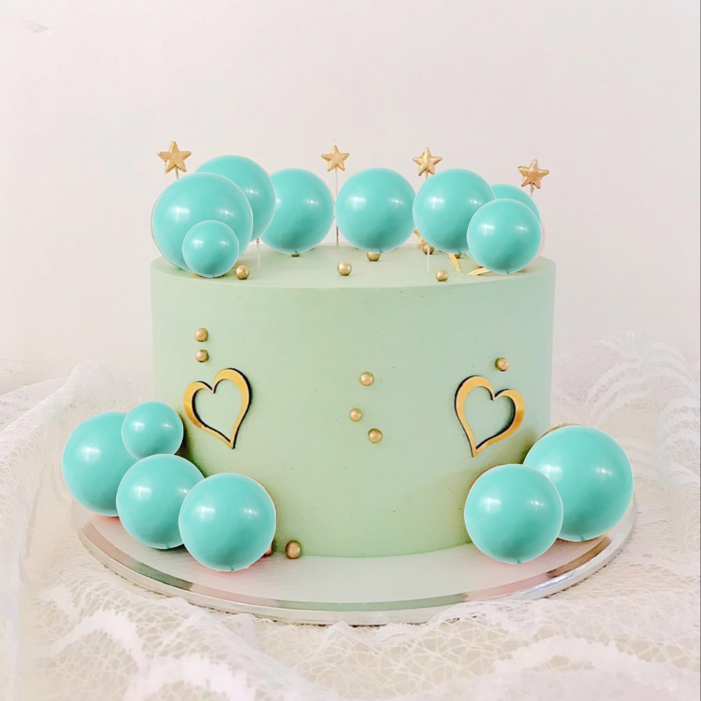 ZHUOWEISM 24 PCS Foam Ball Cupcake Toppers, Lake Blue, DIY Mini Balloon Cake Decorations for Baby Showers, Birthdays, Weddings