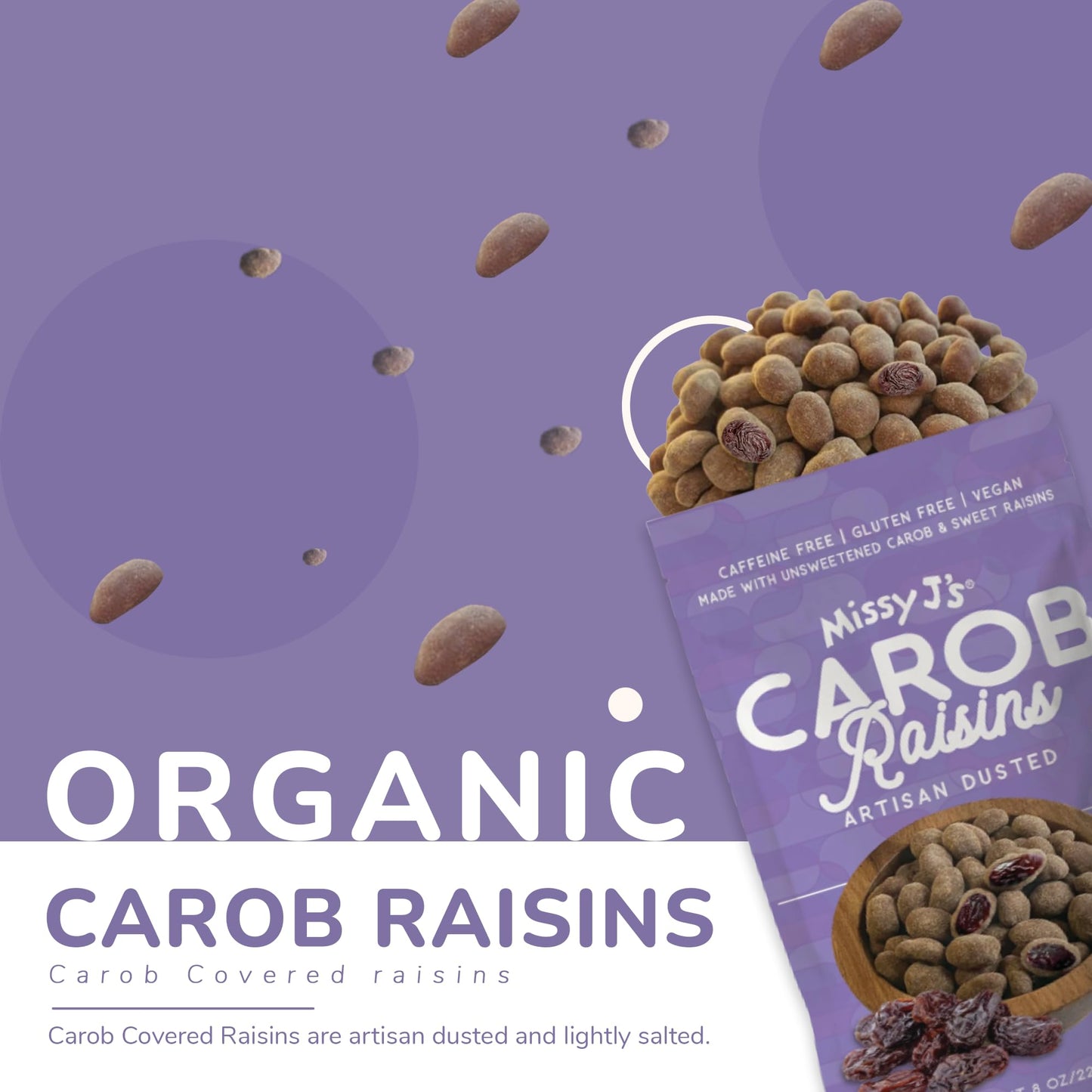Missy Js Organic Carob Covered Raisins, Vegan, Gluten Free, 8 Oz, 3 Pack