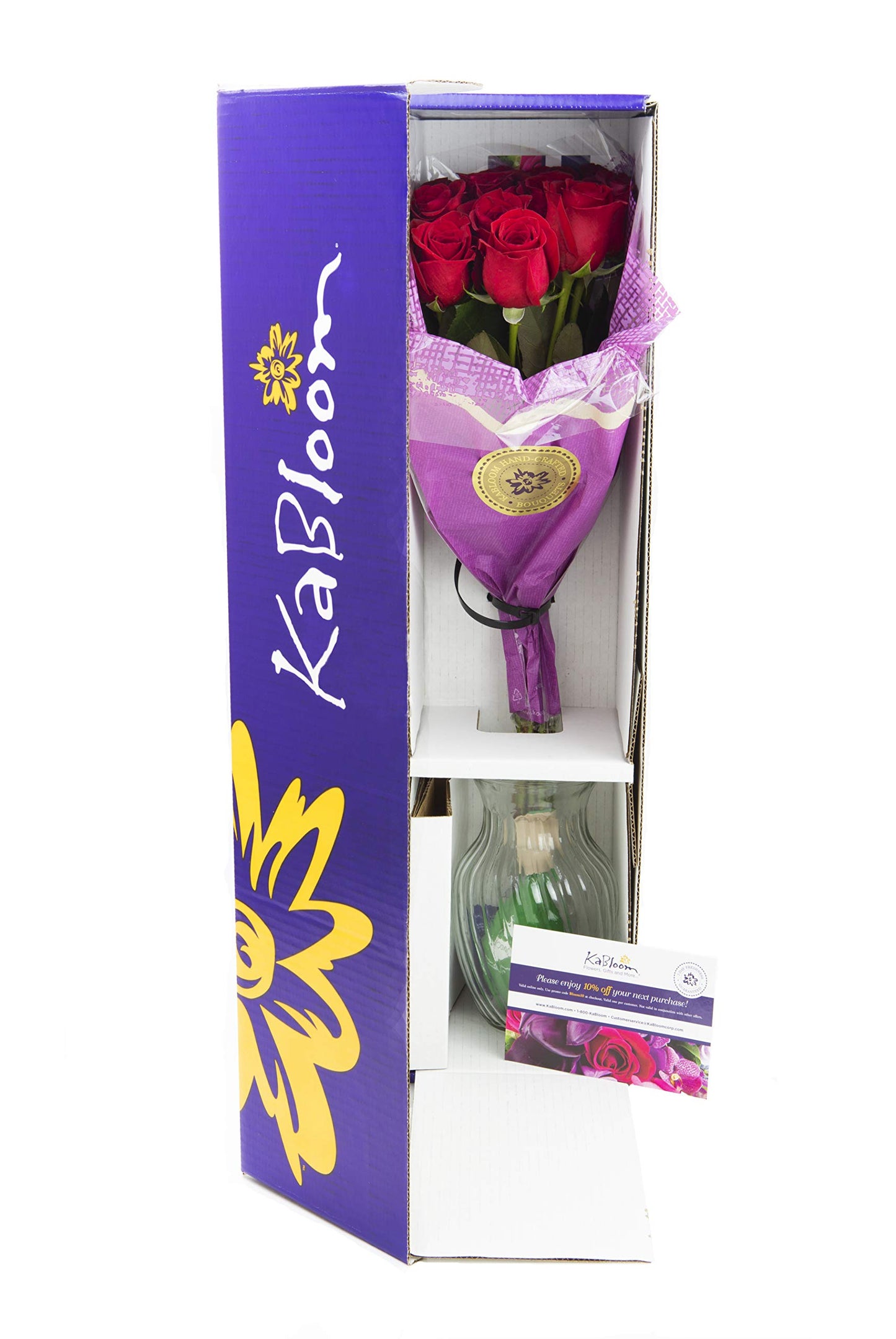 KaBloom Flowers - Mothers Day Collection - The Romantic Classic Bouquet of 18 Fresh Red Roses (Farm-Fresh) with Vase|Gift for Birthday  Thank You  Valentine  Mothers Day Fresh Flowers