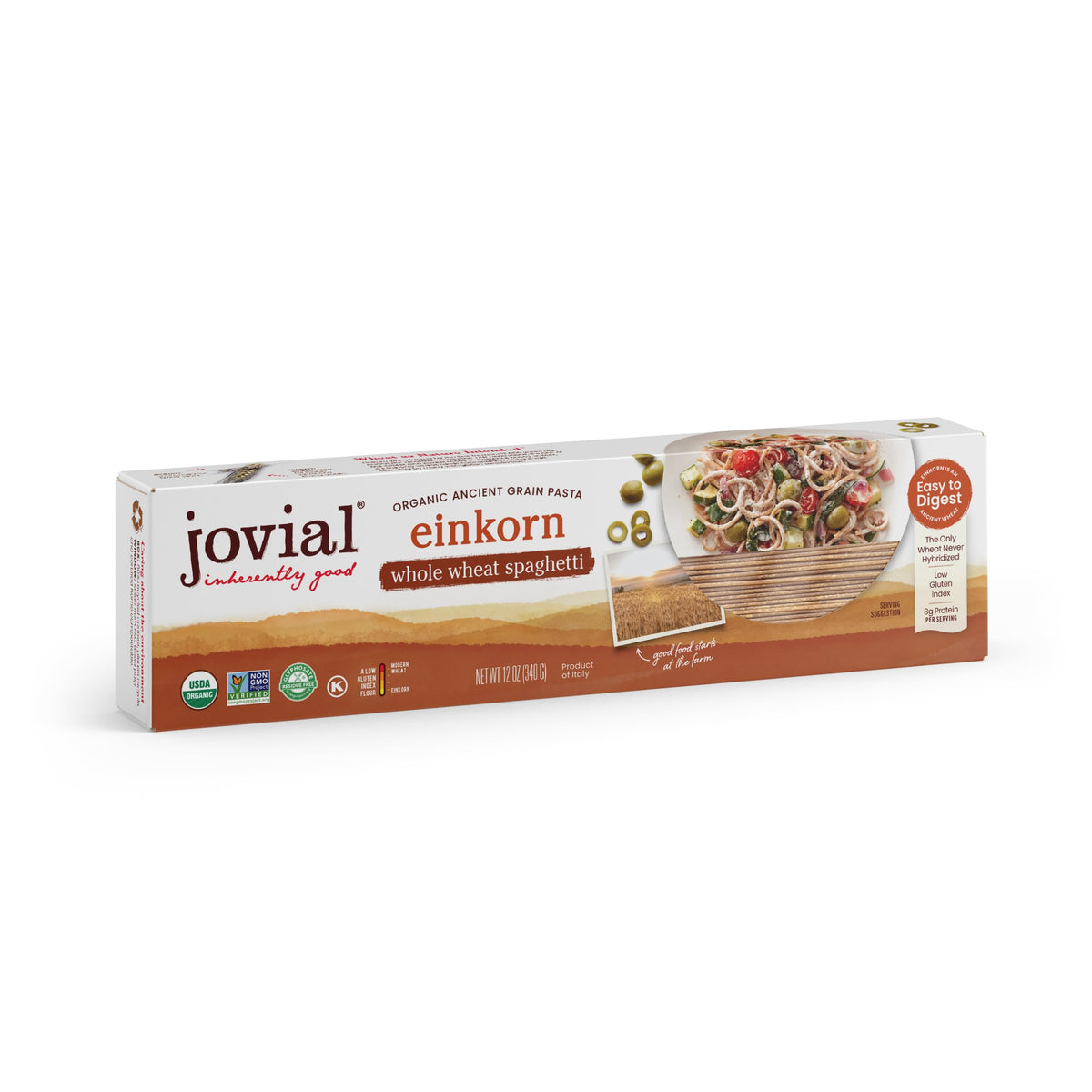Jovial Spaghetti Einkorn Pasta | Organic Whole Grain Spaghetti | Non-Gmo | High Protein | Lower Carb | Usda Certified Organic | Kosher | Delicious Pasta | Made In Italy | 12 Oz