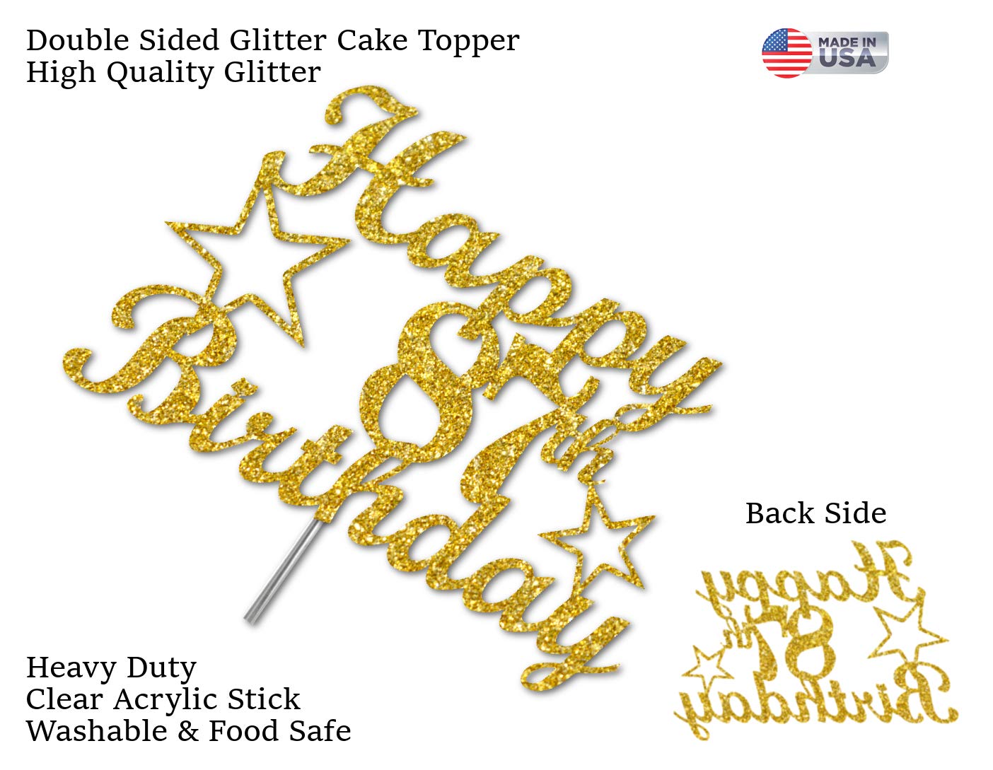 RokAPary 87th Birthday Cake Topper, Gold Glitter, Sturdy Double-Sided Acrylic, Premium Quality, Model RCT217