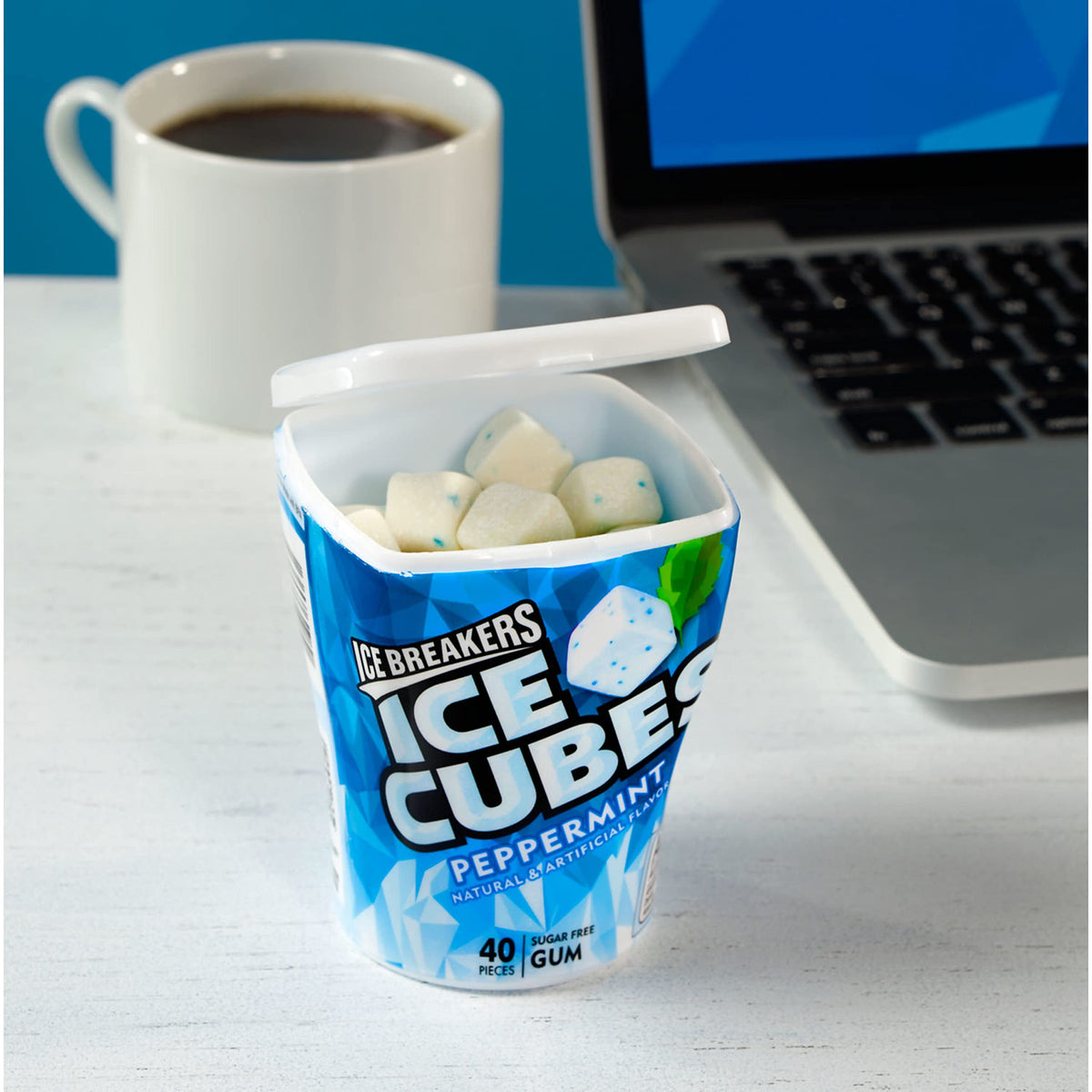 ICE BREAKERS Ice Cubes Peppermint Sugar Free Chewing Gum Bottle, 3.24 oz (40 Pieces)