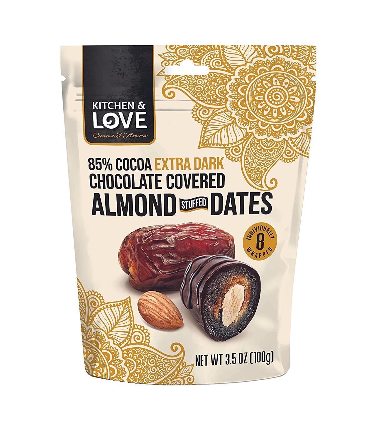 Kitchen & Love - Almond Stuffed Dates Dark Chocolate - Case Of 8-3.5 Oz