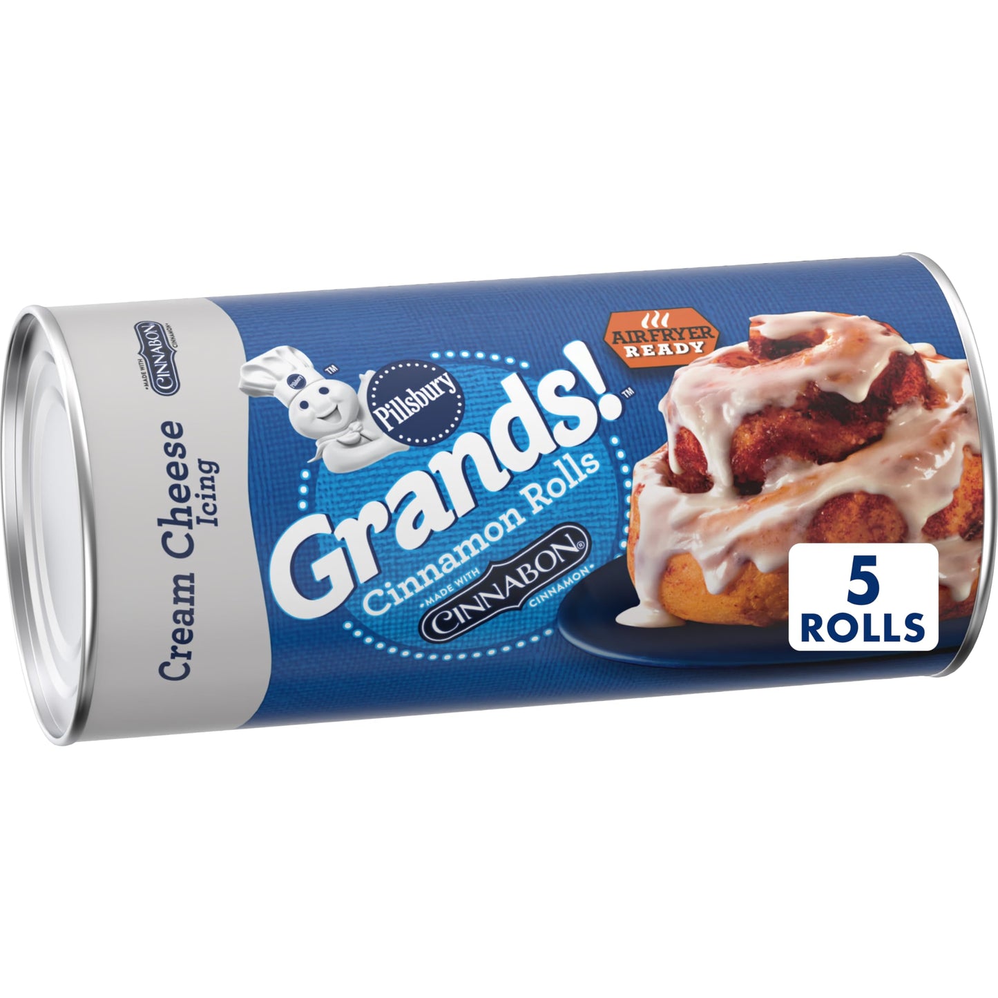 Pillsbury Grands! Cinnamon Rolls with Cinnabon Cinnamon and Cream Cheese Icing, Refrigerated Canned Pastry Dough, 5 Ct, 17.5 oz