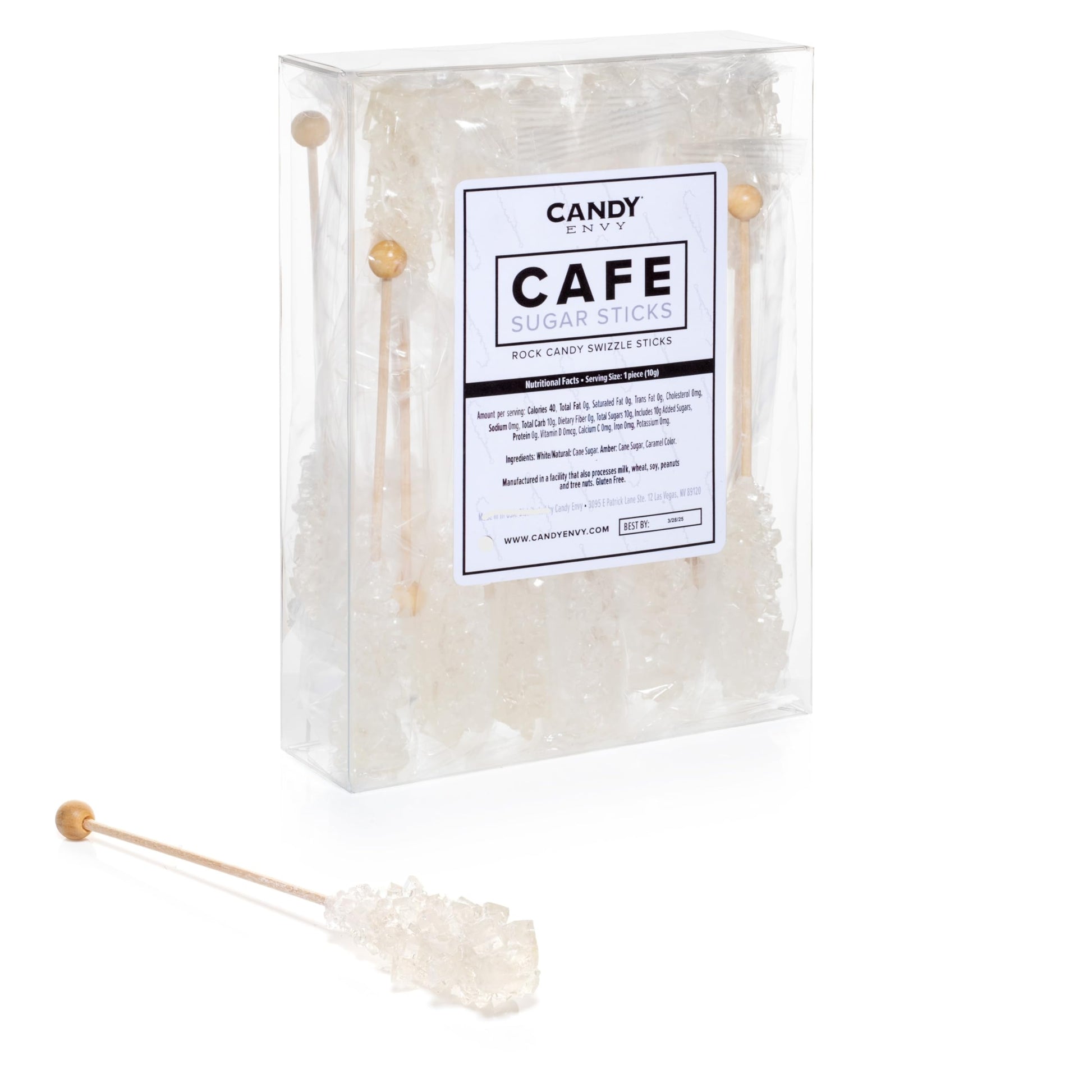 Candy Envy - White Caf   Sugar Sticks Mini Rock Candy - 18 Individually Wrapped Sugar Stirrer - Original Sugar Flavored