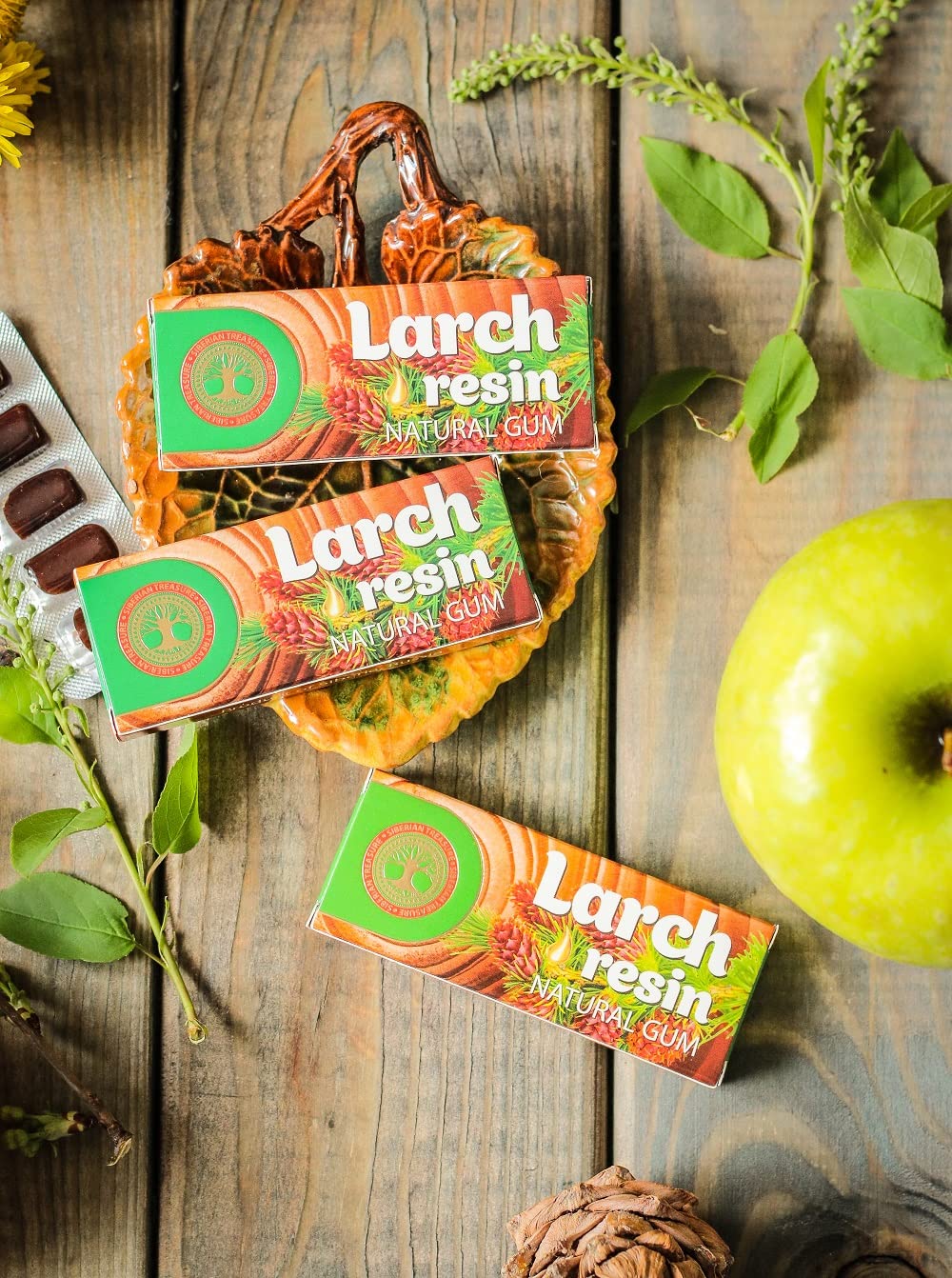 Siberian Treasure Siberian Larch Resin Natural Gum, Non-GMO, Sugar-Free, 5 Packs (25 Pieces) – 5 Count Size