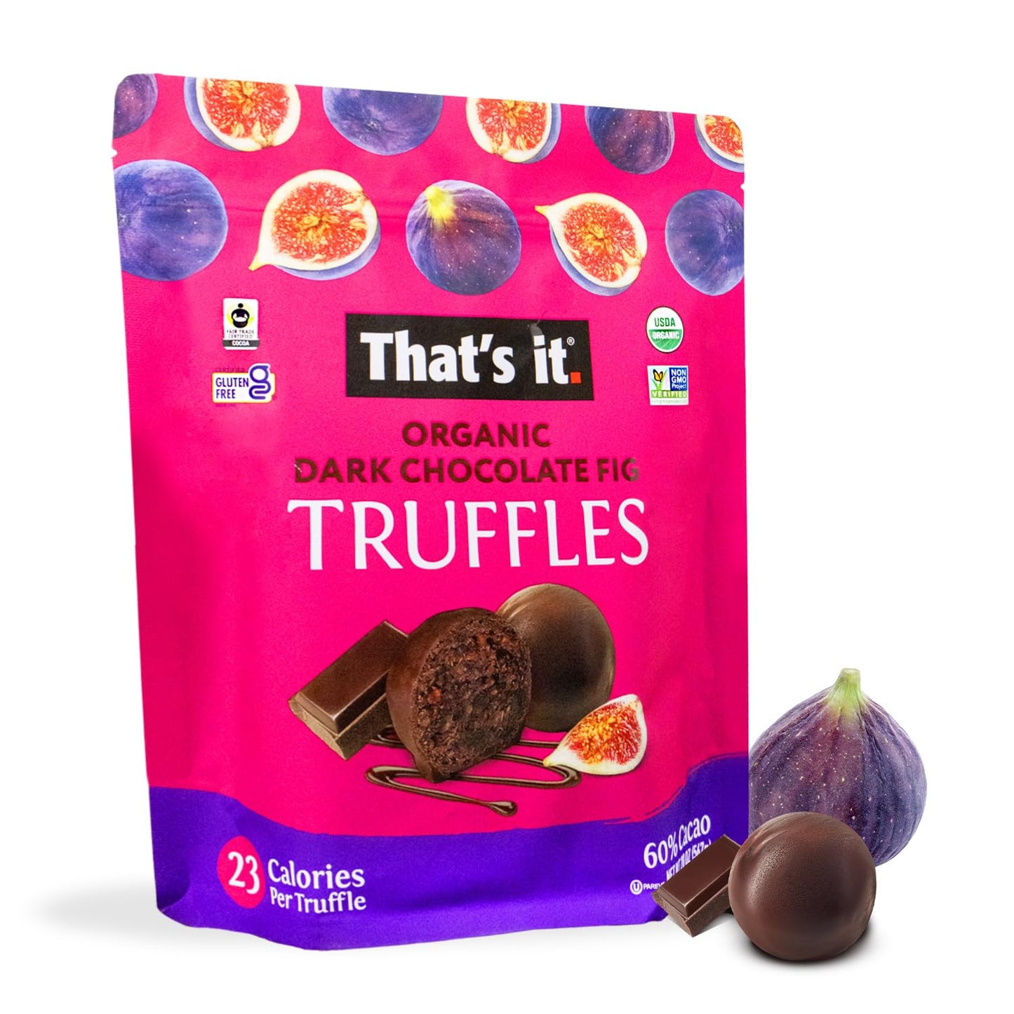 Thats It. Organic Dark Chocolate & Fig Truffles. 100% Plant-Based, Vegan, Gluten-Free, All Natural, 23 Calories Per Truffle (20 Oz)