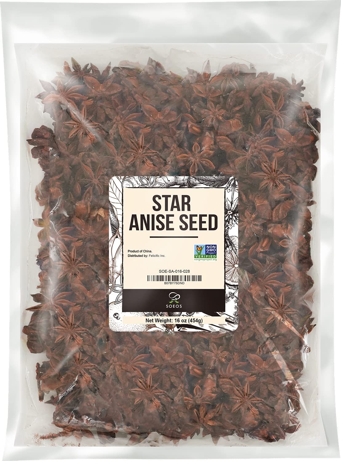 Soeos Star Anise Seeds 16 ounce (1 lb), Whole Chinese Star Anise Seed, Fresh and Pure Star Anise Pod, Non-GMO, Star Anise Spice 