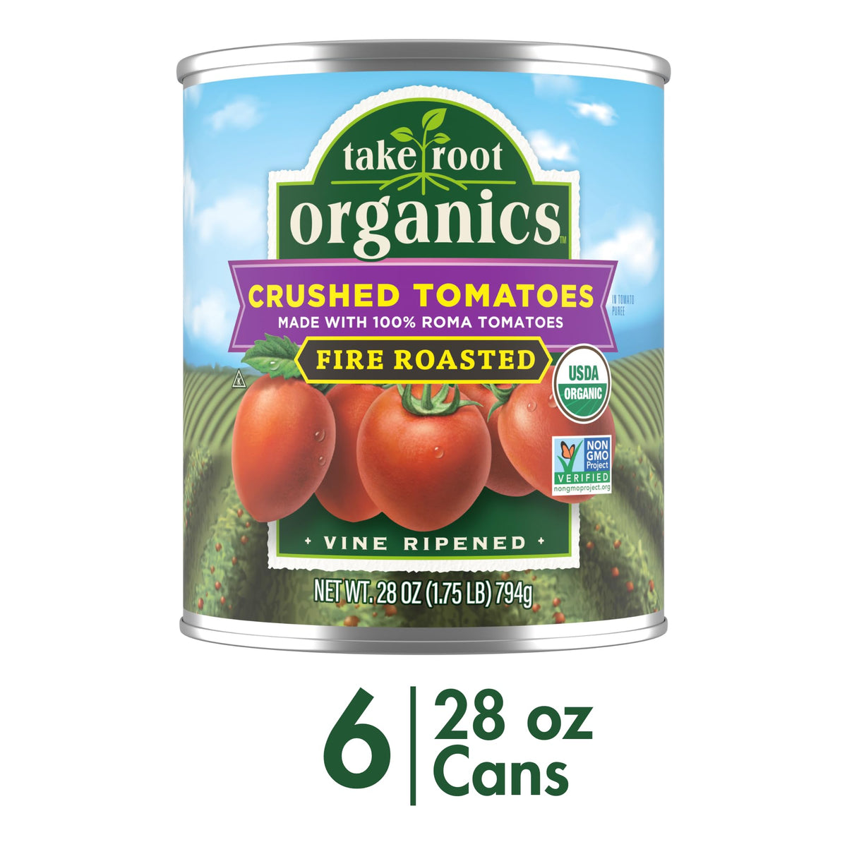 Take Root Organics Fire Roasted Organic Crushed Canned Tomatoes, 28 Oz Can (Pack Of 6 Cans)