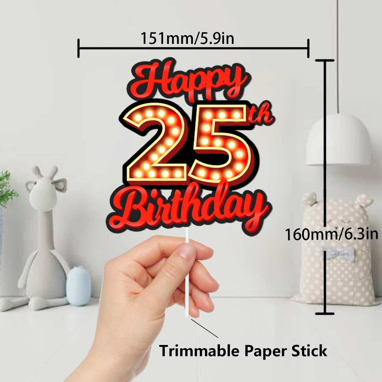 Happy 25Th Birthday Cake Topper Fluorescent Flashing Night Out Hen Movie Nightclub Theme Decor Supplies Woman Man Happy Birthday