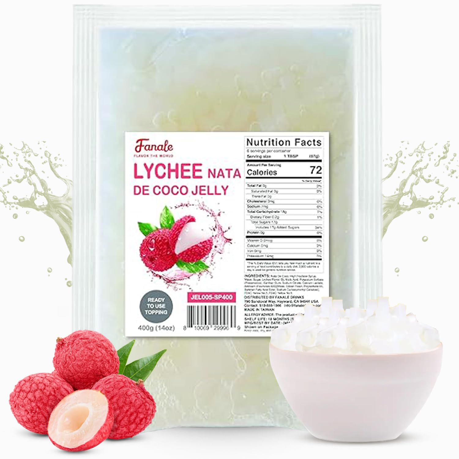 Fanale Coconut Jelly Topping nata de coco for Bubble Tea 400 g | Lychee Jelly | for Boba Tea  Smoothies  Slushes  Desserts 400g