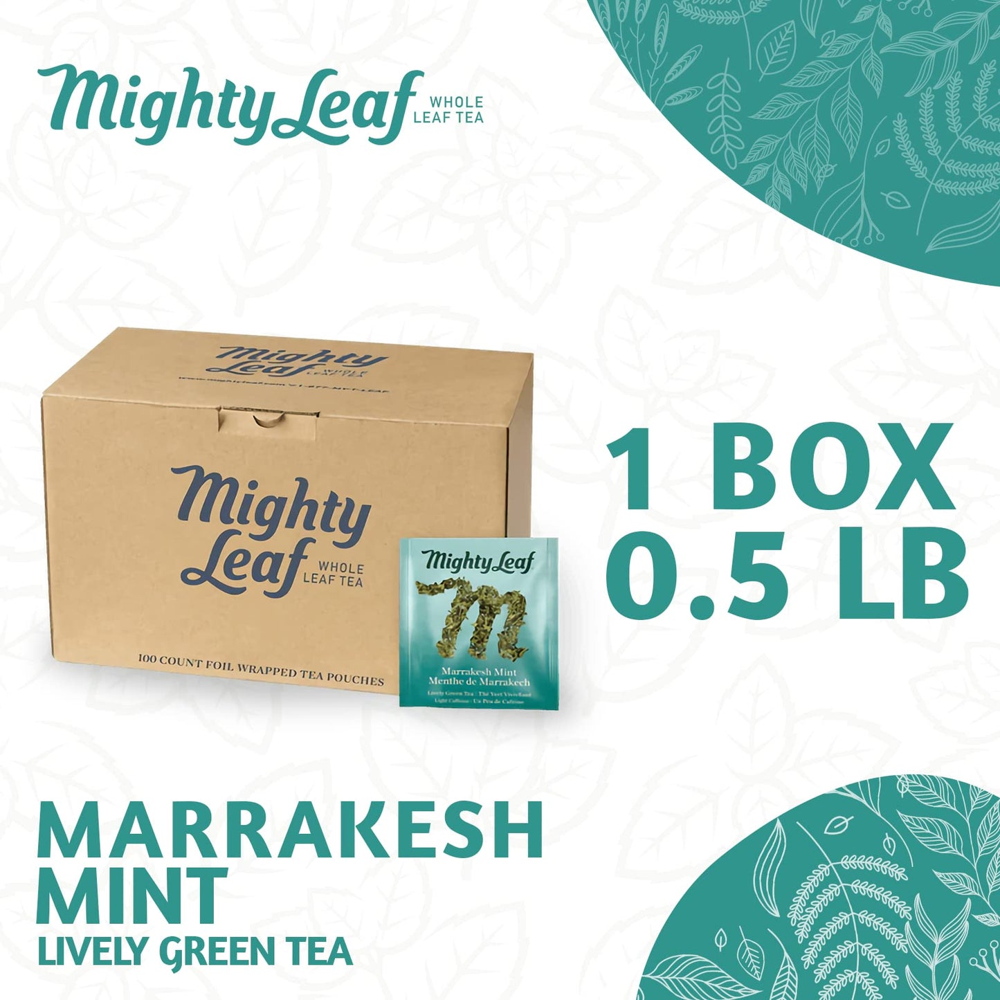 Mighty Leaf Tea Marrakesh Mint - 100 Foil Wrapped Tea Pouches - 100 Count