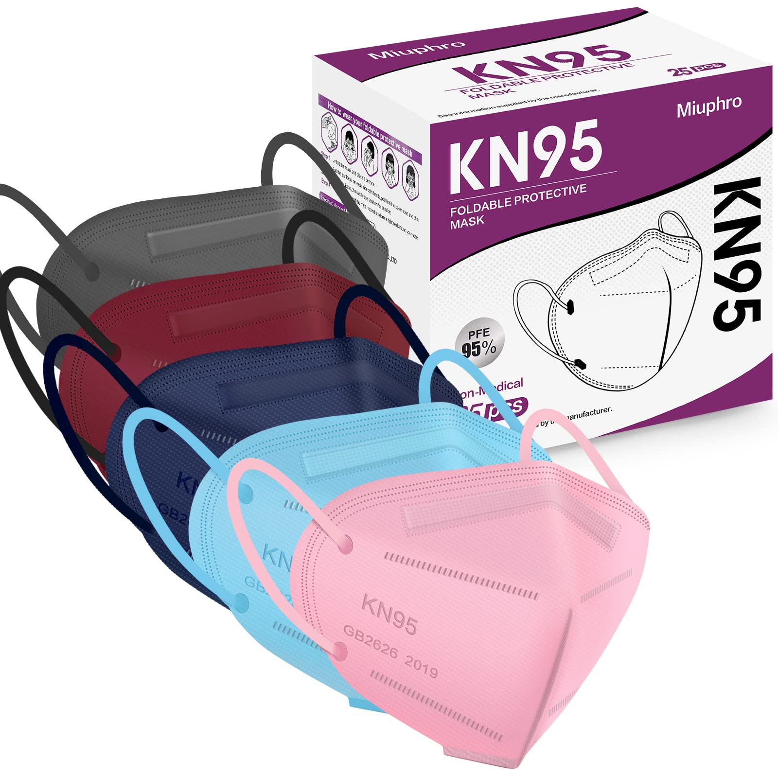 Miuphro Kn95 Disposable Face Mask Multicolor Kn95 Safety Masks, 5-Ply Breathable Respirator Protection Masks For Man And Women 2