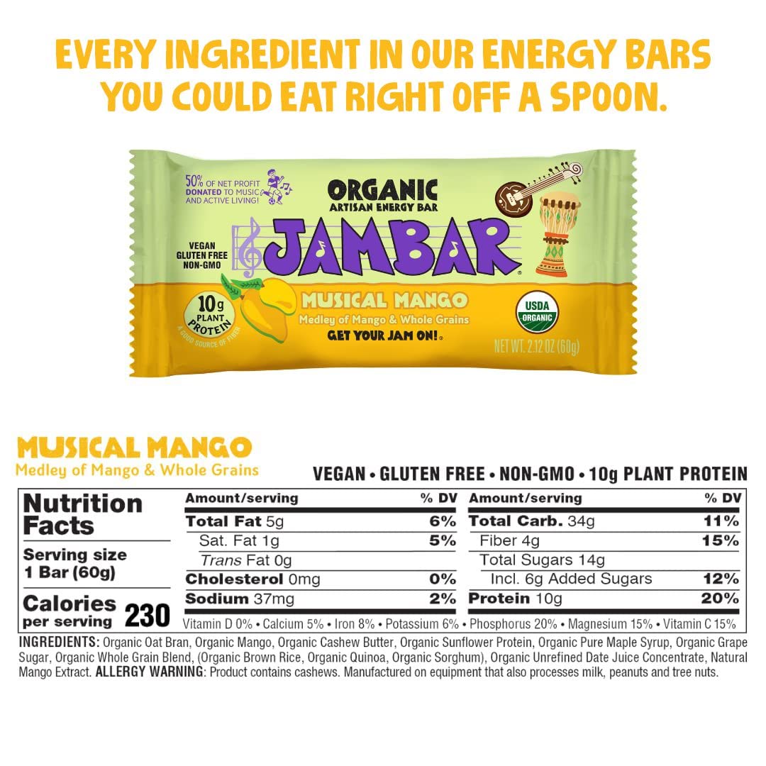 Jambar Organic Artisan Energy Bar (Musical Mango - 12 Pack)