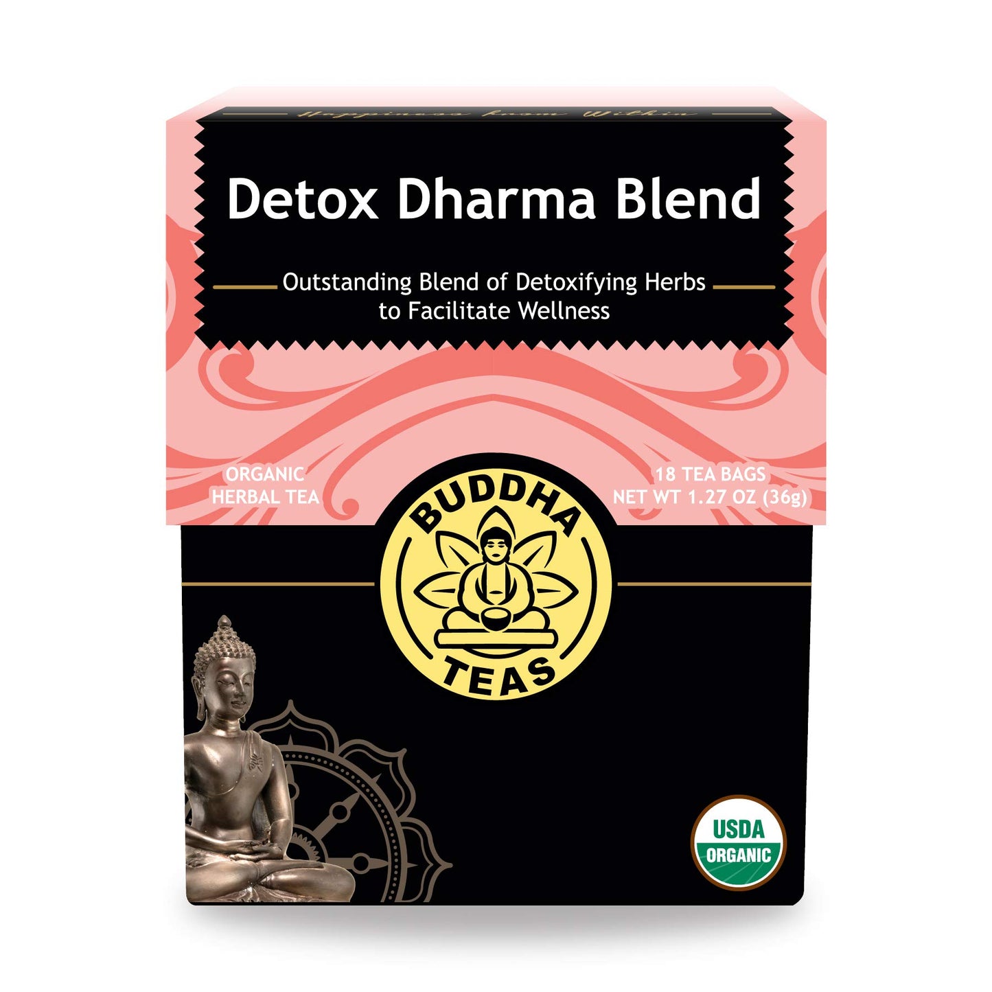 Buddha Teasbuddha Teas - Organic Detox Dharma Blend - Herbal Tea - For Health & Wellbeing - With Antioxidants & Minerals - Clean Ingredients - Energy Blend Free - Ou Kosher & Non-Gmo - 18 Tea Bags (Pack Of 1)