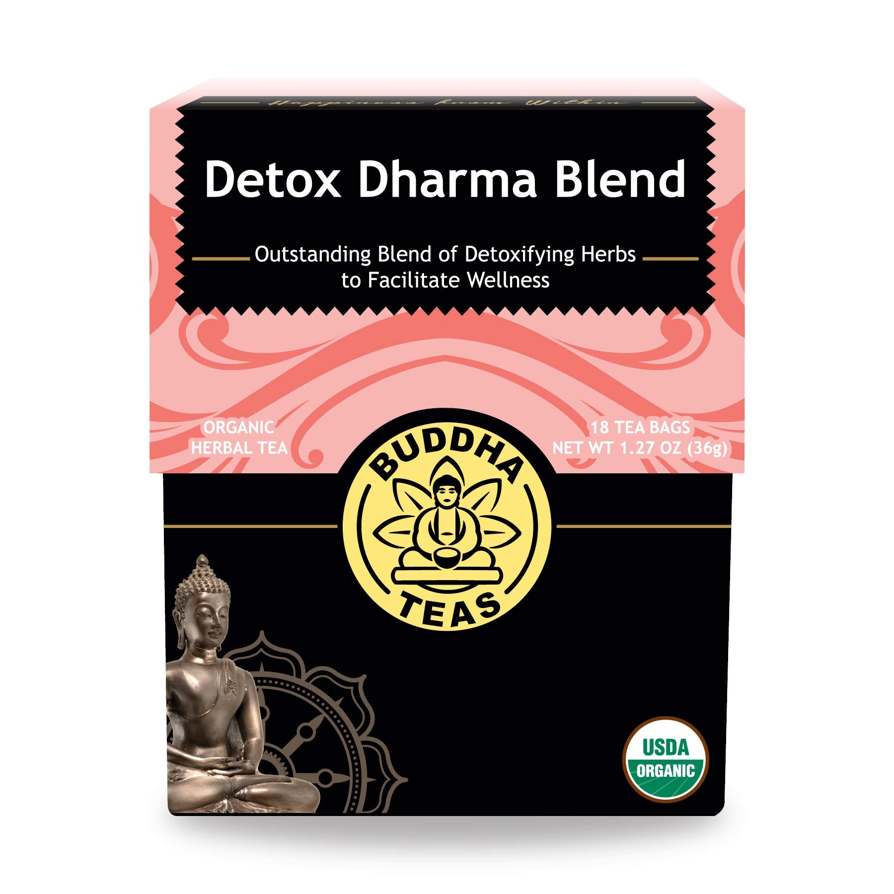 Buddha Teasbuddha Teas - Organic Detox Dharma Blend - Herbal Tea - For Health & Wellbeing - With Antioxidants & Minerals - Clean Ingredients - Energy Blend Free - Ou Kosher & Non-Gmo - 18 Tea Bags (Pack Of 1)