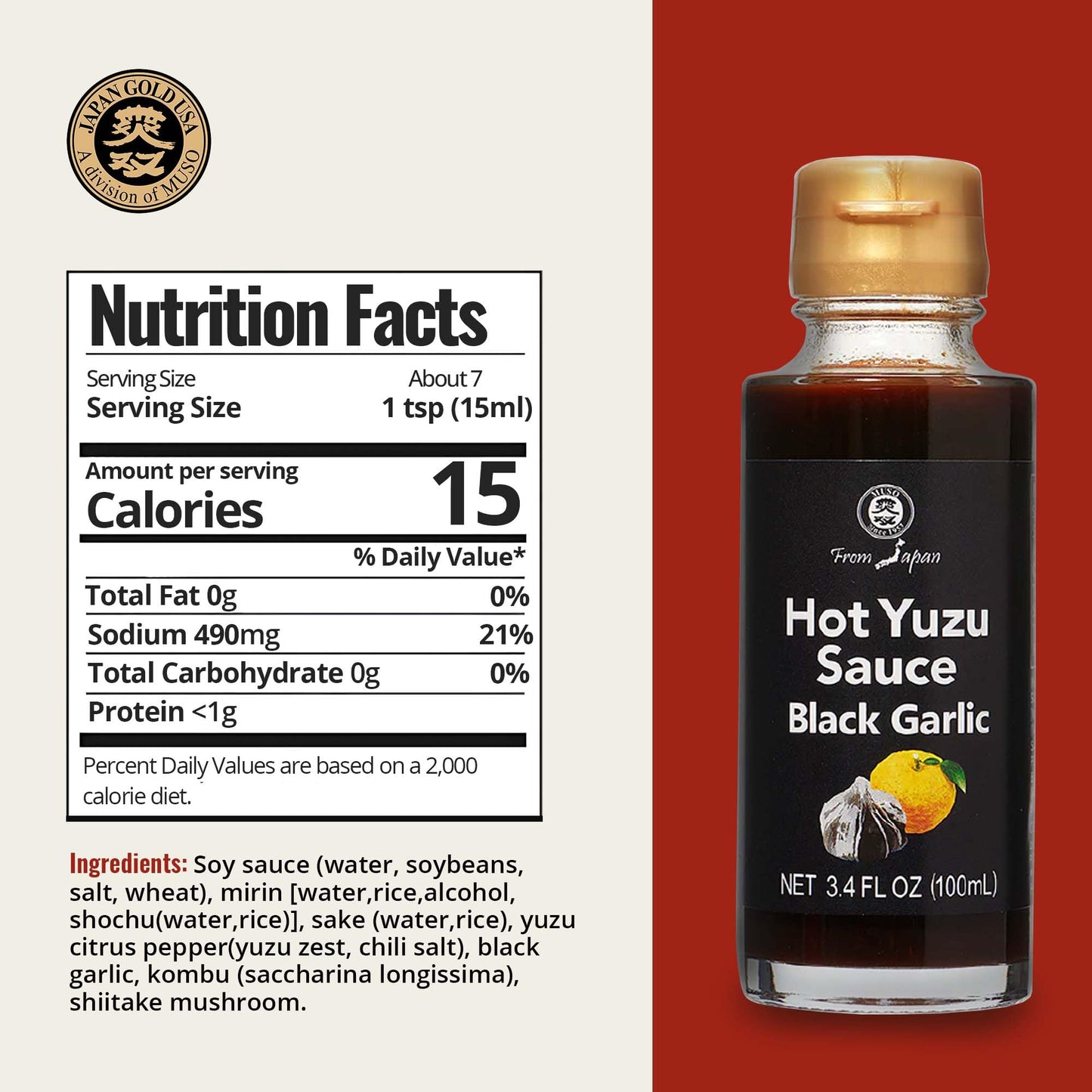 Muso From Japan - Hot Yuzu Sauce Black Garlic - Bold Flavor, Vegan And Gluten-Free - 3.4 Fl Oz