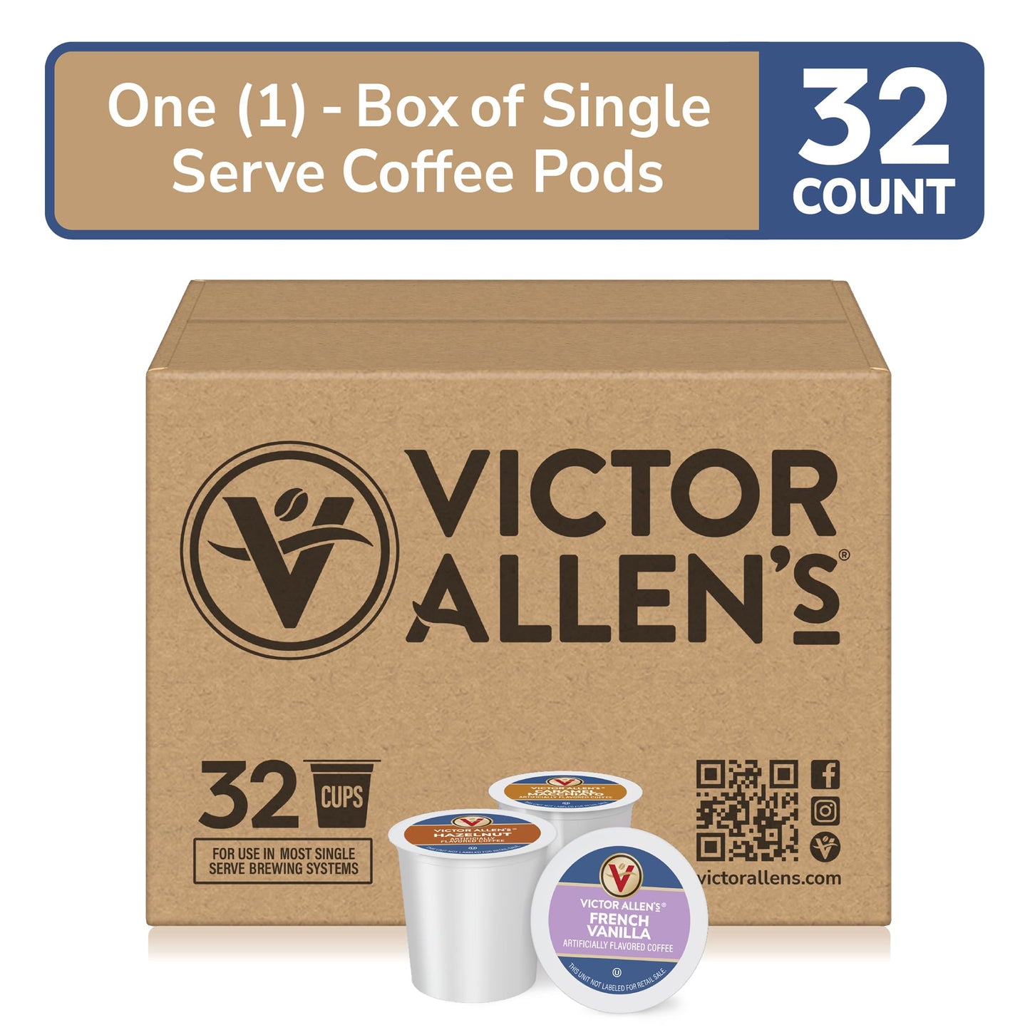 Victor Allens Coffee Variety Pack, 32 Count Single Serve Pods, French Vanilla, Caramel Macchiato, Hazelnut, Compatible with Keurig K-Cup malt-inspired