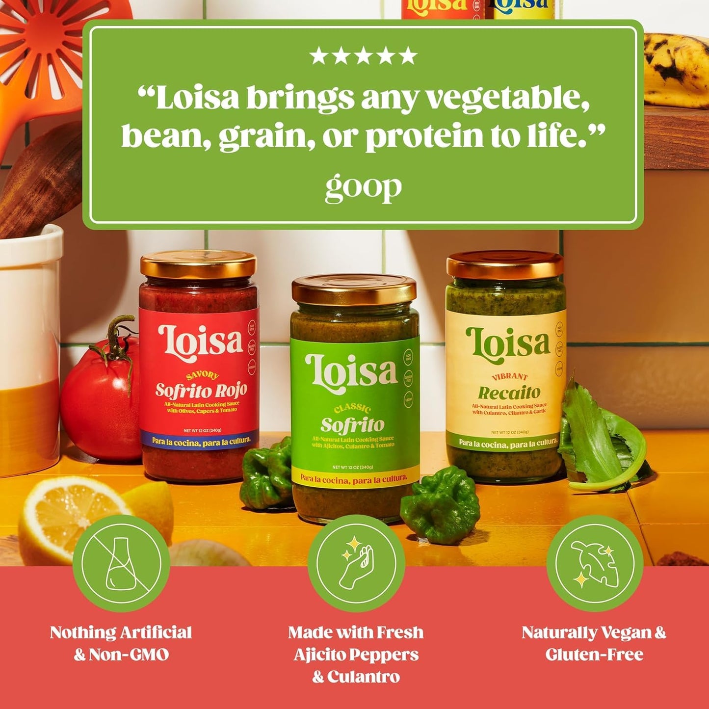 Loisa Cooking Sauce, Vegan Non-GMO Sofrito Rojo, No MSG, 12 Ounce Two Pack