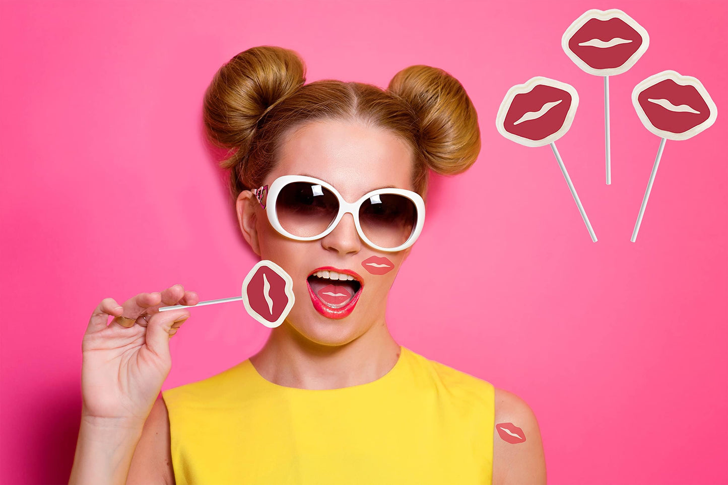 Fruidles Valentine'S Red Lips Tattoo Lollipop Sucker, White Lip Shaped Lollipop With Red Lips, Individually Wrapped Candy (2 Pounds)
