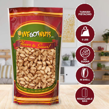 Turkish Antep Pistachios 5 Pounds (80Oz) - Premium Quality Kosher Roasted Pistachios By We Got Nuts - Natural & Healthy Rich Fla