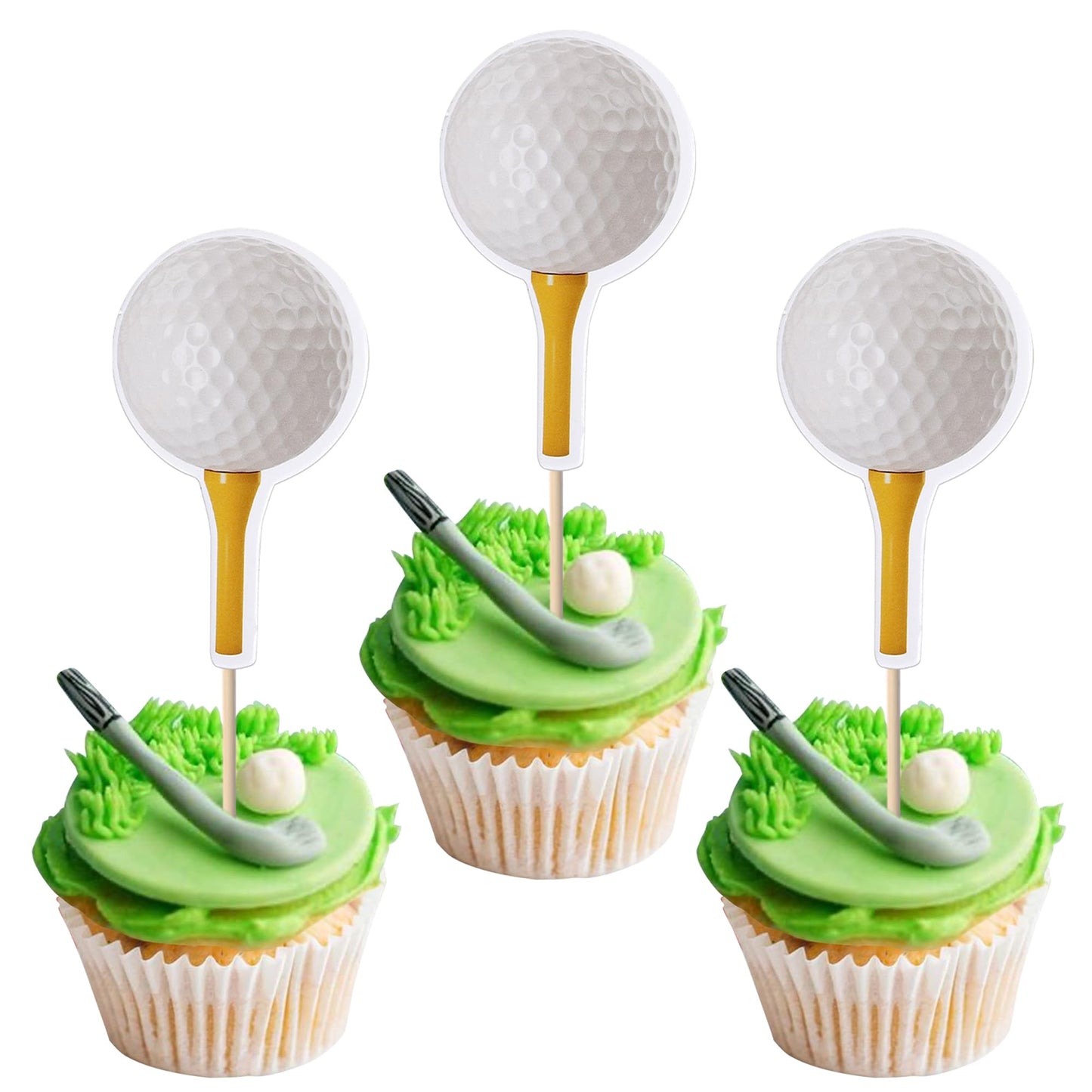 Rsstarxi Golf Cupcake Toppers - 40 Pack Cardstock Picks for Birthday Party Decorations, Design 1 Golf